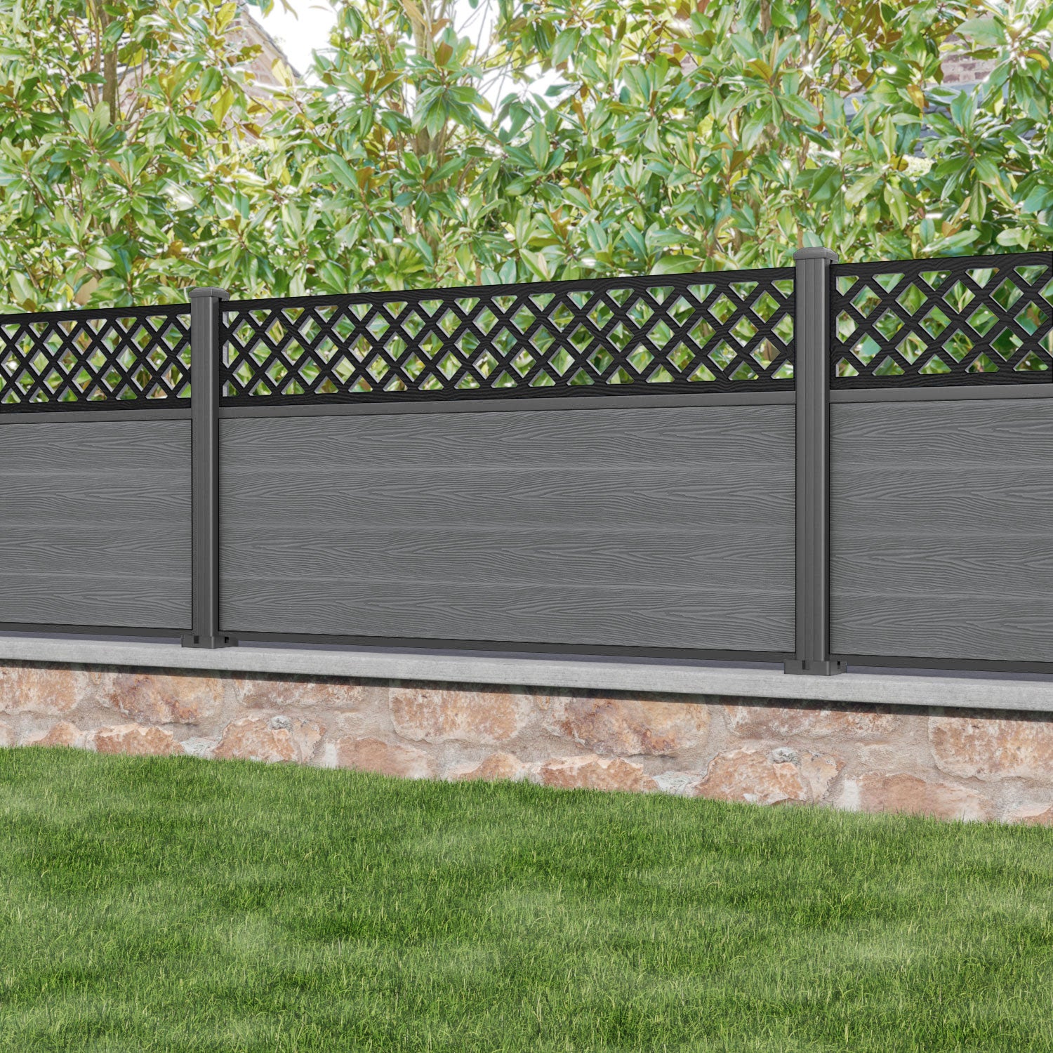 Classic Hive Fence Panel - Mid Grey - with our aluminium posts