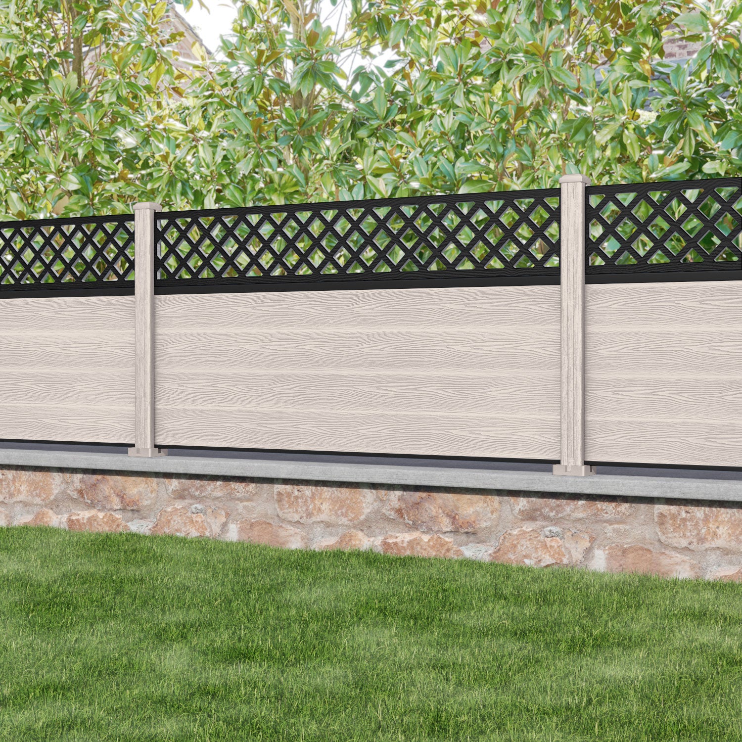 Classic Hive Fence Panel - Mid Stone - with our composite posts