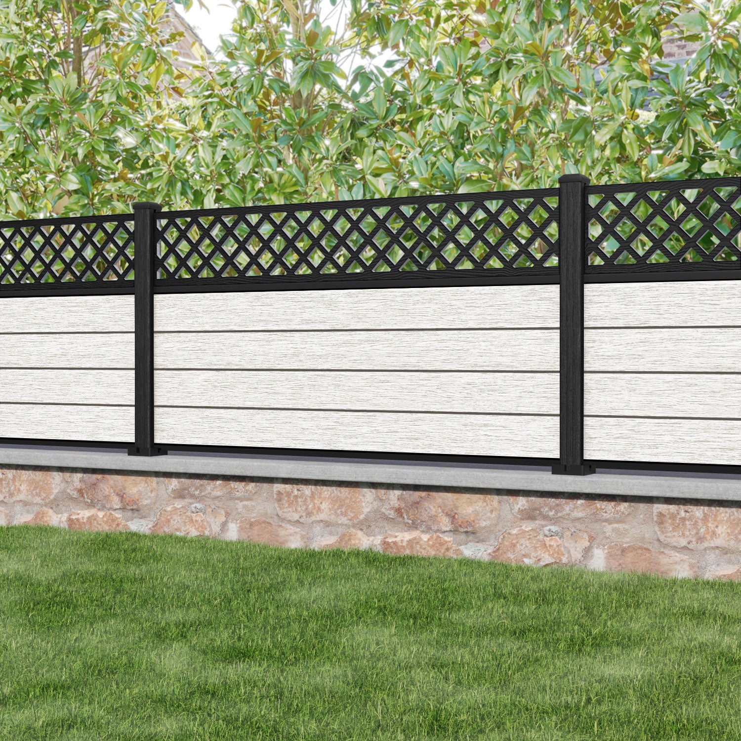 Fusion Hive Fence Panel - Light Stone - with our composite posts