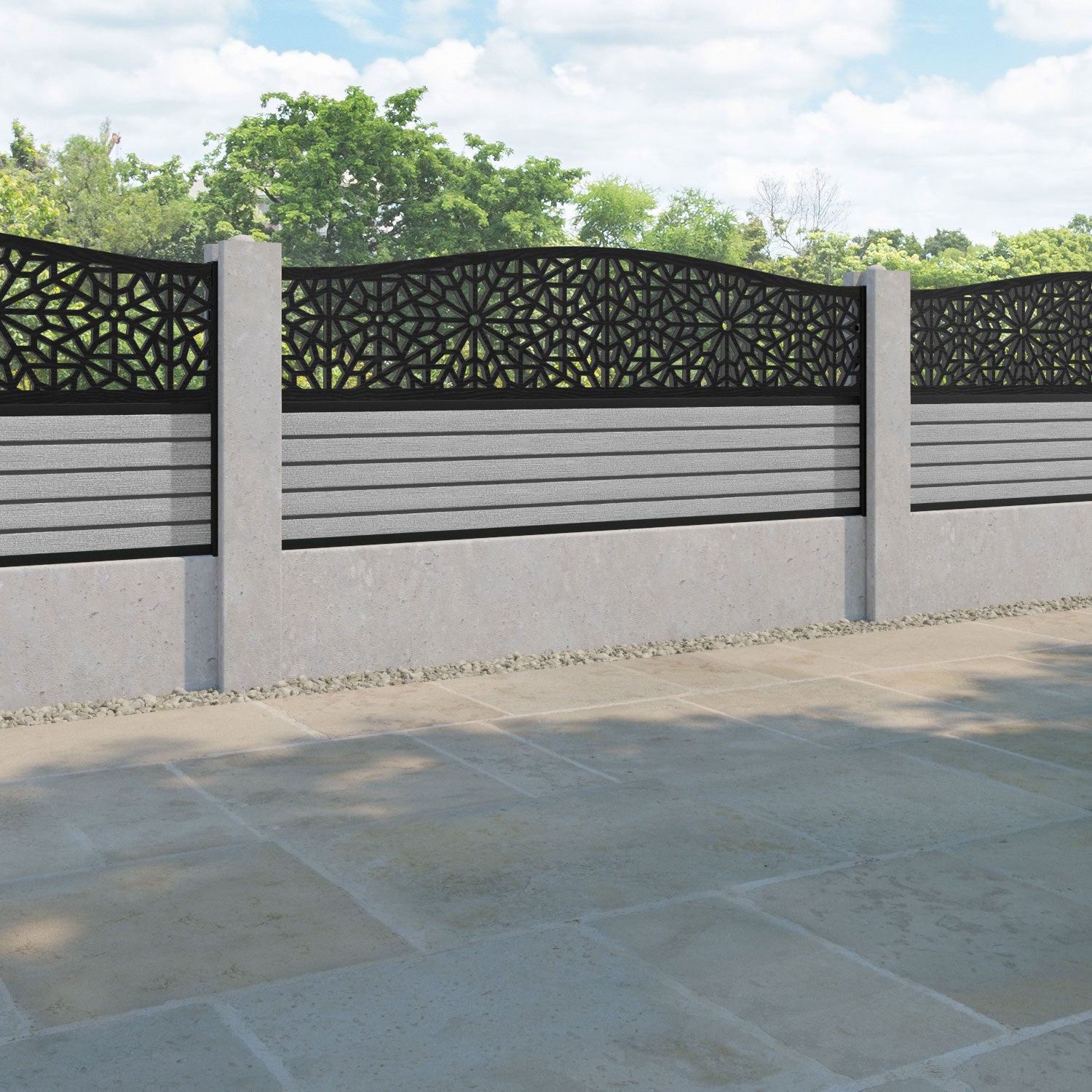 Hudson Alnara Curved Top Fence Panel - Light Grey - for existing concrete posts