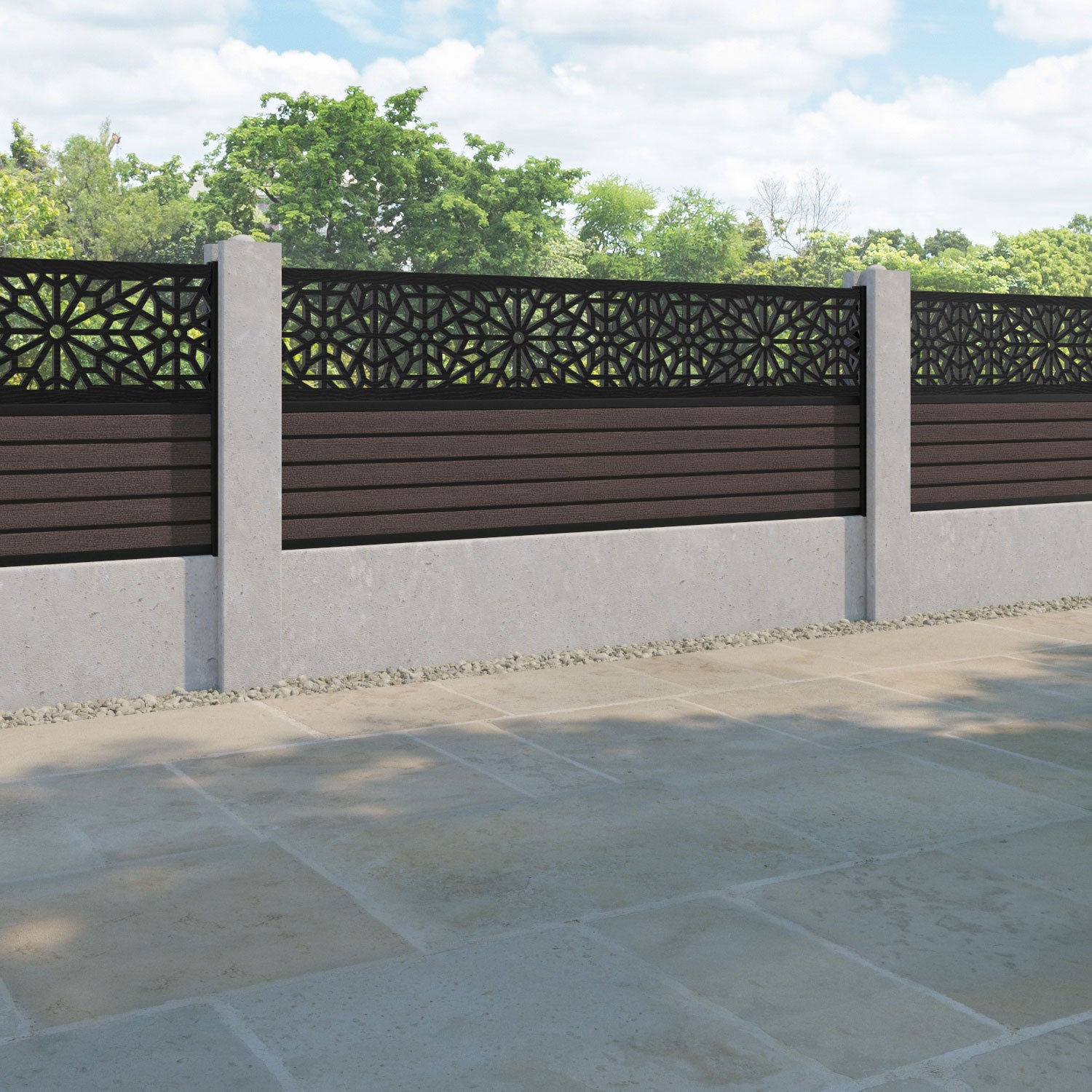 Hudson Alnara Fence Panel - Mid Brown - for existing concrete posts