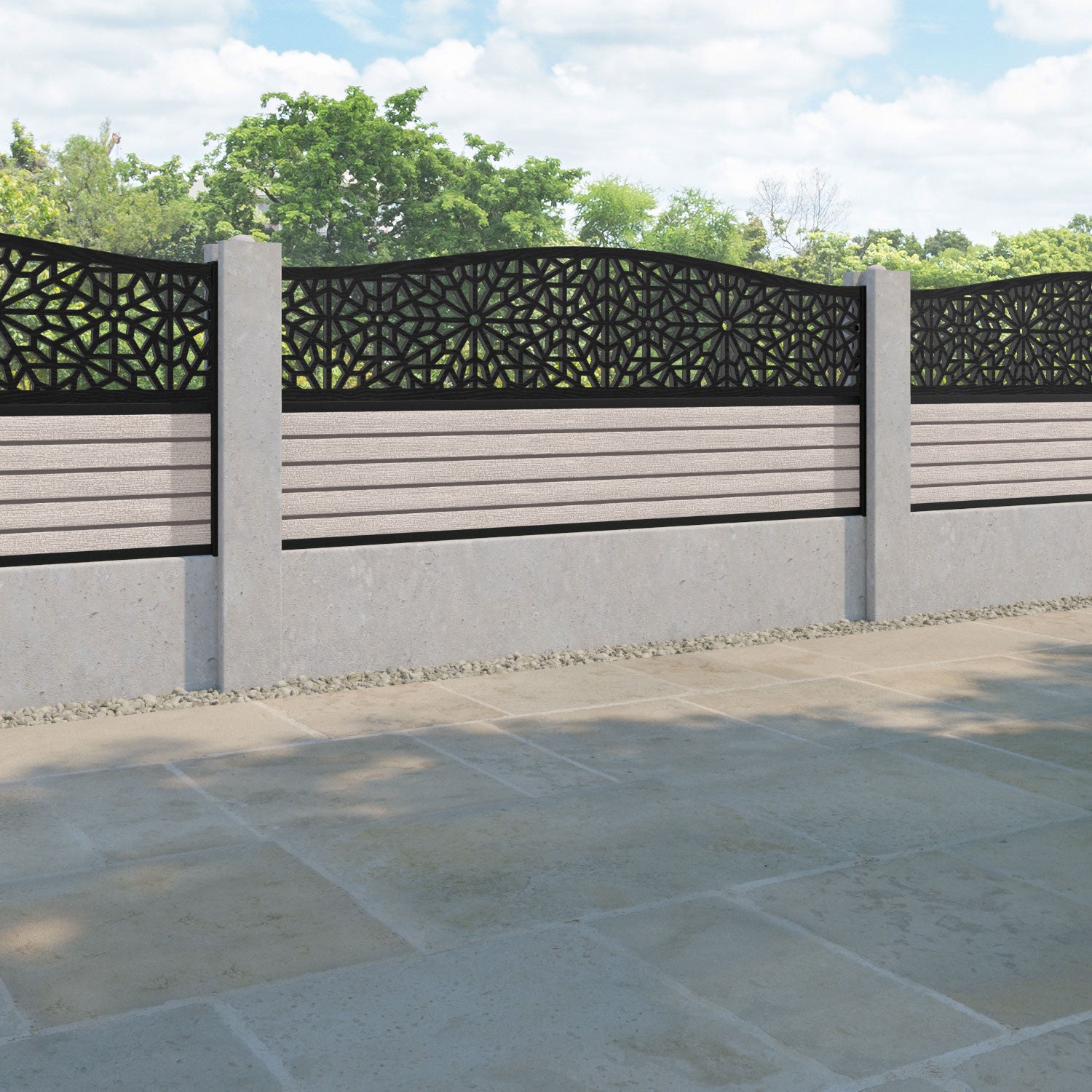 Hudson Alnara Curved Top Fence Panel - Mid Stone - for existing concrete posts