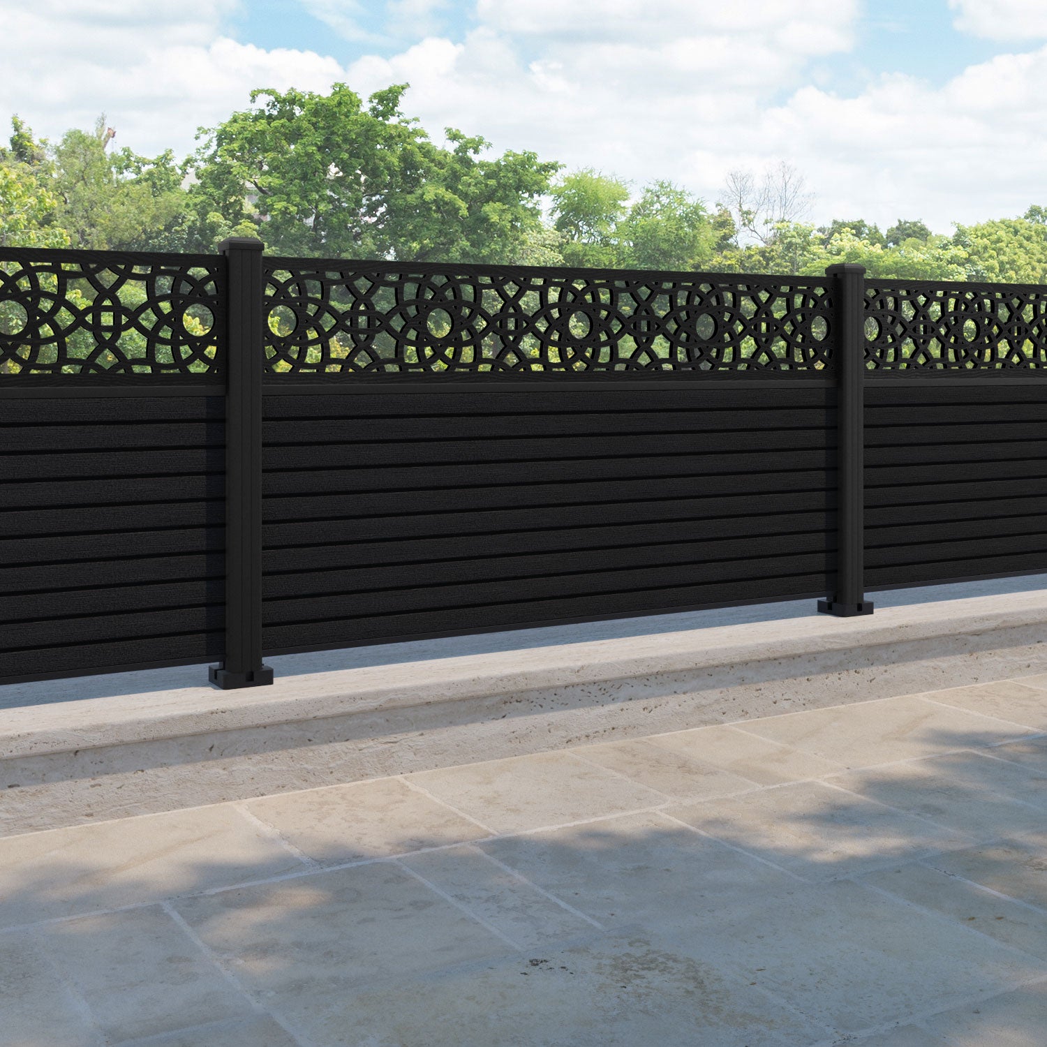 Hudson Ambar Fence Panel - Black - with our aluminium posts