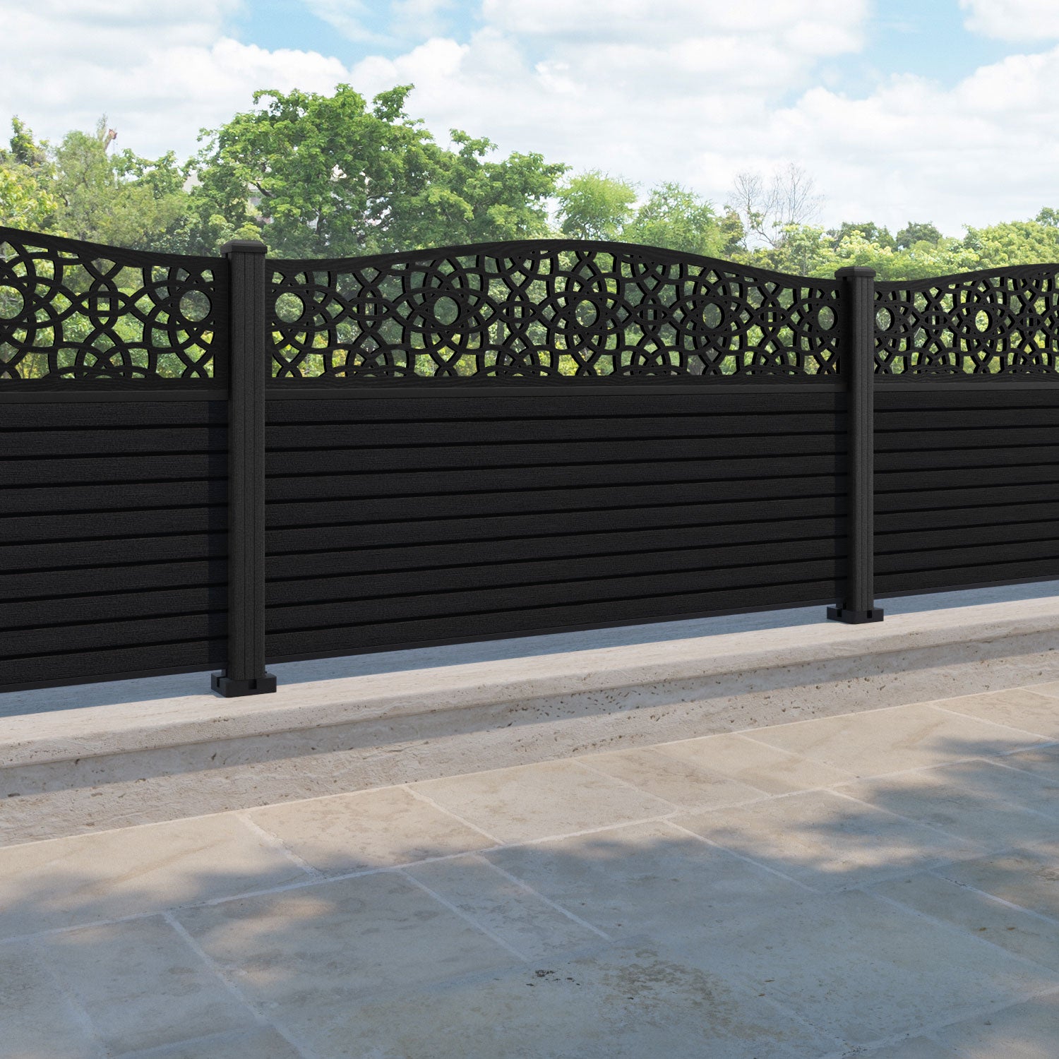 Hudson Ambar Curved Top Fence Panel - Black - with our composite posts