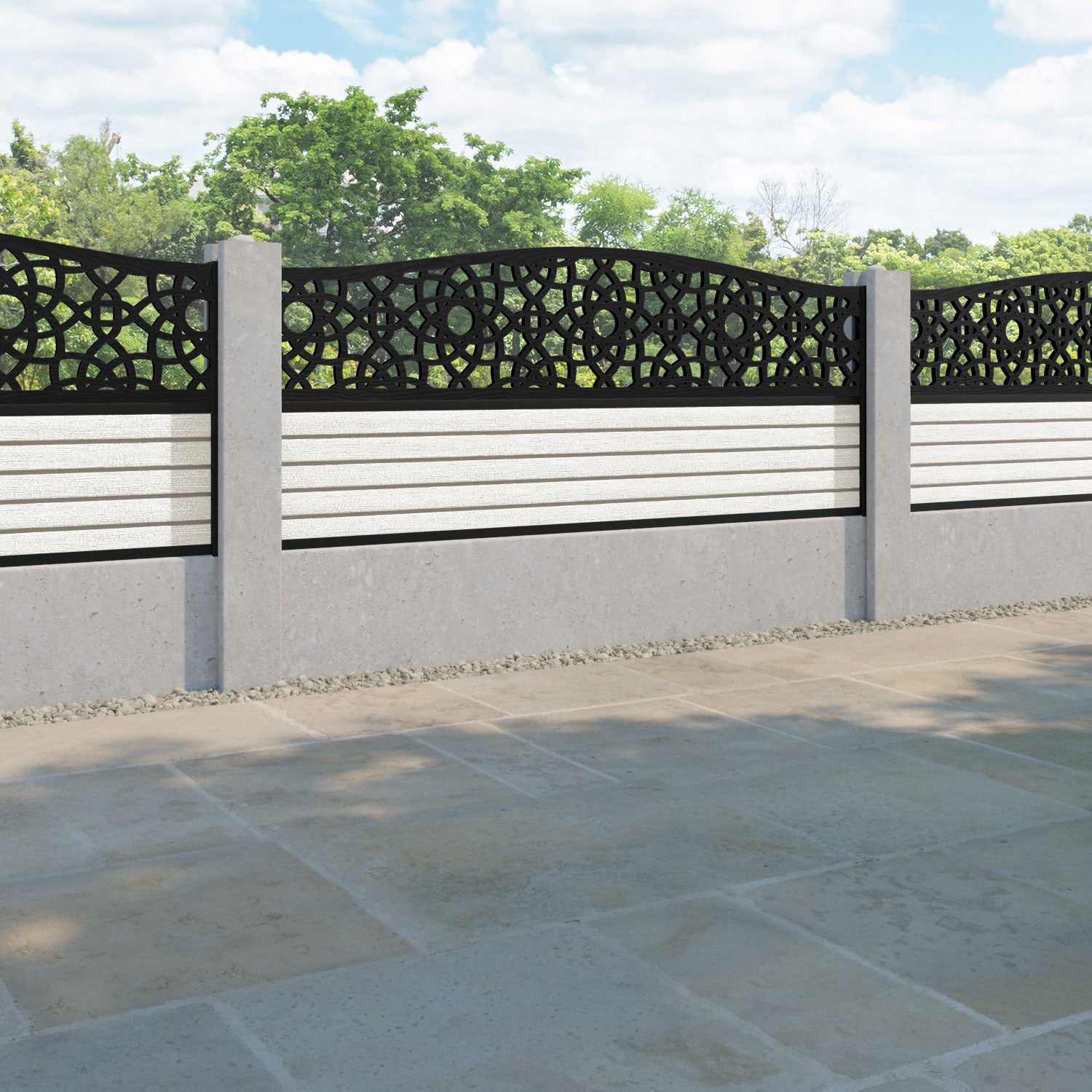 Hudson Ambar Curved Top Fence Panel - Light Stone - for existing concrete posts