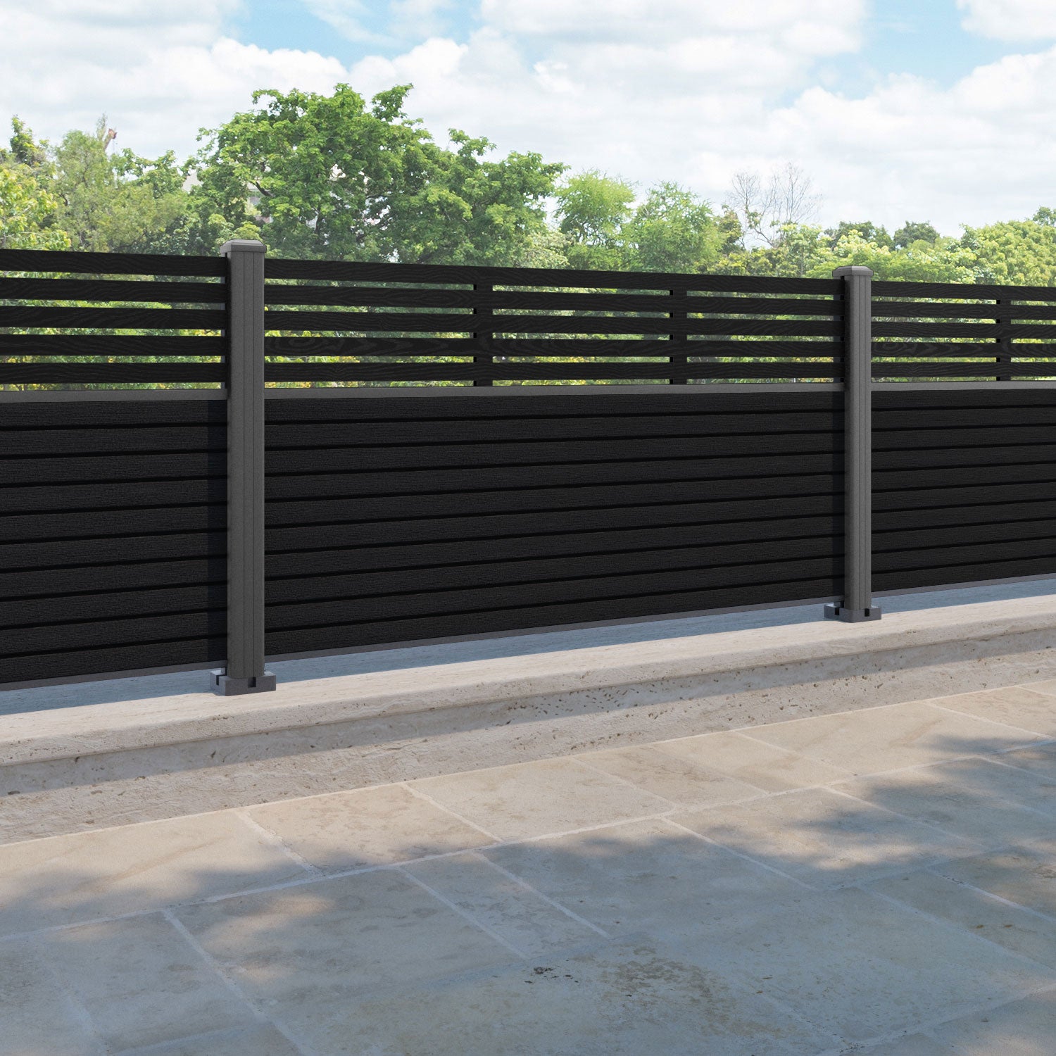 Hudson Aspen Fence Panel - Black - with our aluminium posts