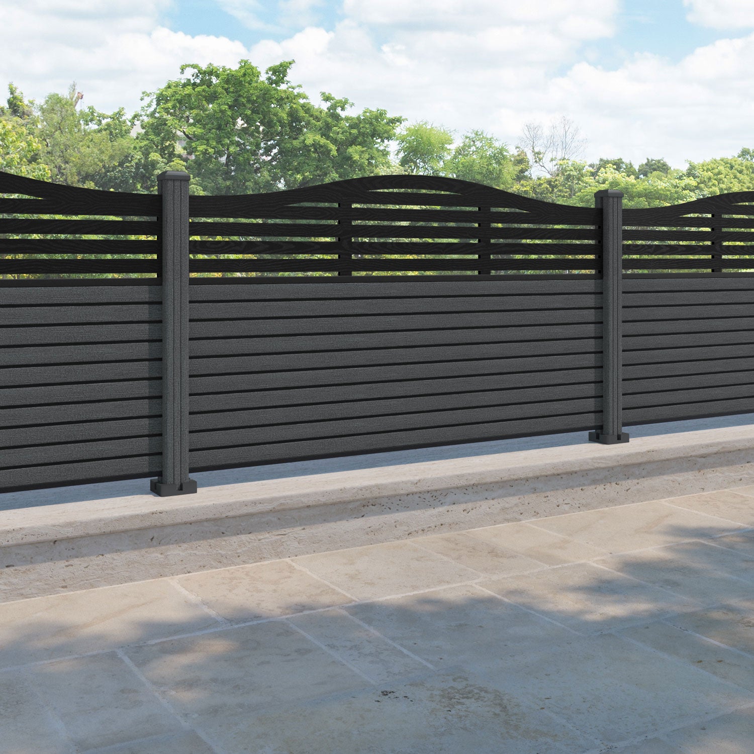 Hudson Aspen Curved Top Fence Panel - Dark Grey - with our composite posts