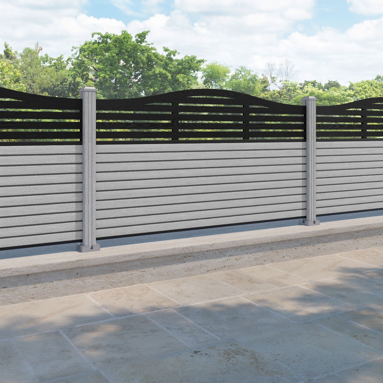 Hudson Aspen Curved Top Fence Panel - Light Grey - with our composite posts