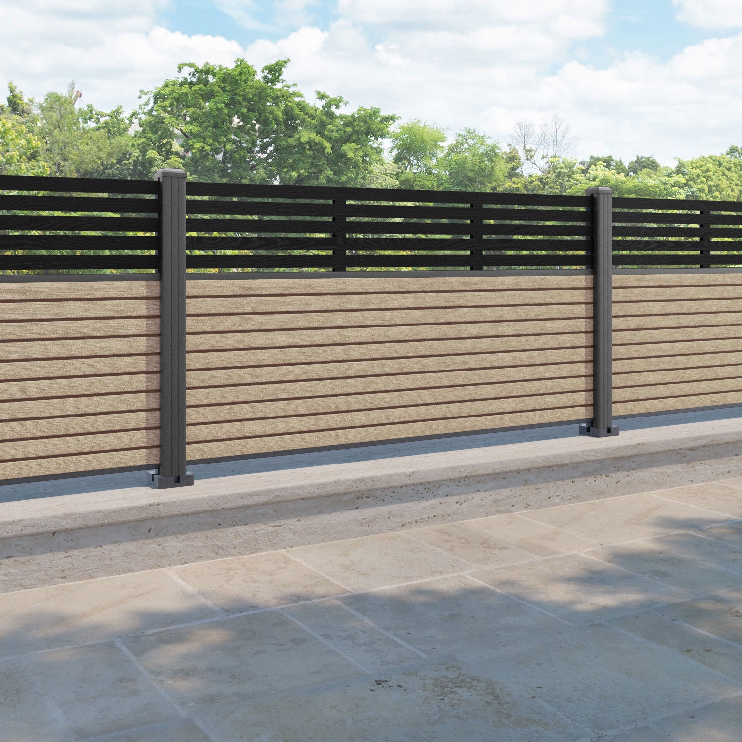 Hudson Aspen Fence Panel - Light Oak - with our aluminium posts