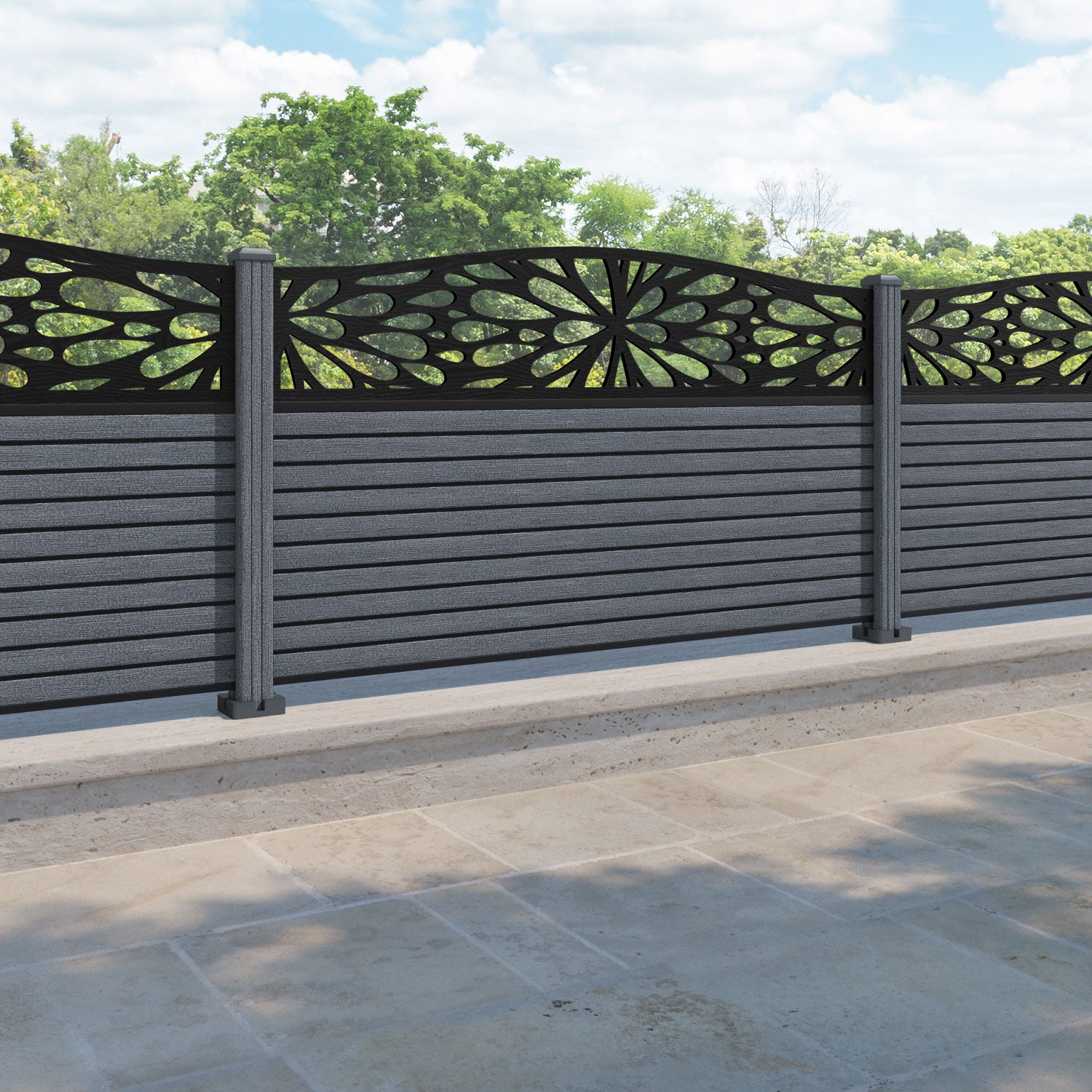 Hudson Botanic Curved Top Fence Panel - Anthracite - with our composite posts