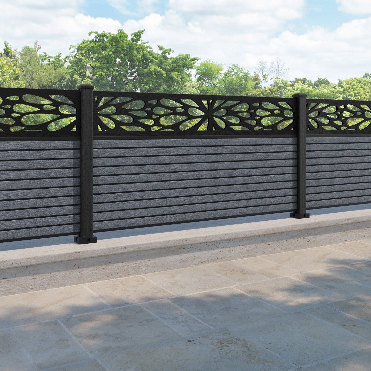 Hudson Blossom Fence Panel - Anthracite - with our composite posts