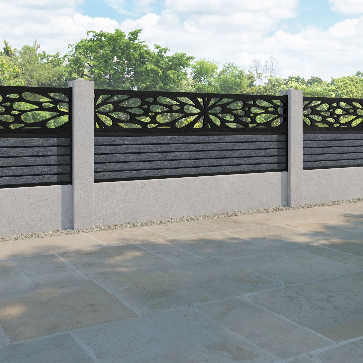 Hudson Blossom Fence Panel - Anthracite - for existing concrete posts