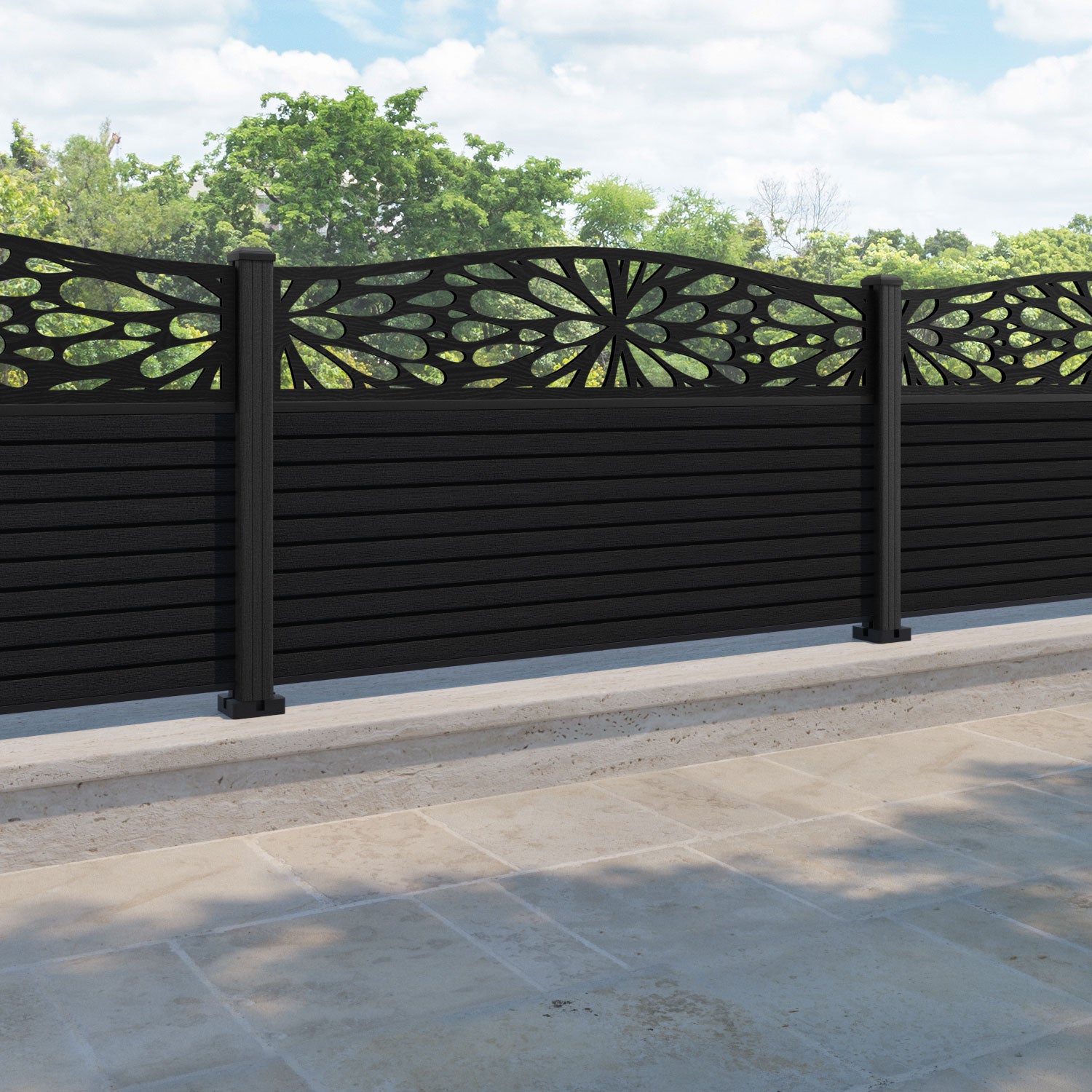 Hudson Blossom Curved Top Fence Panel - Black - with our composite posts