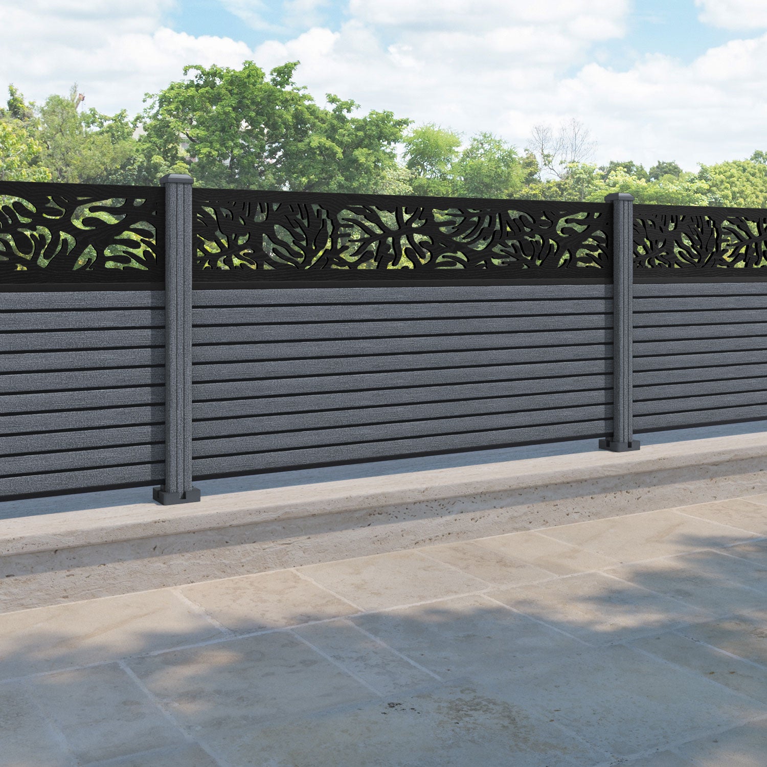 Hudson Botanic Fence Panel - Anthracite - with our composite posts