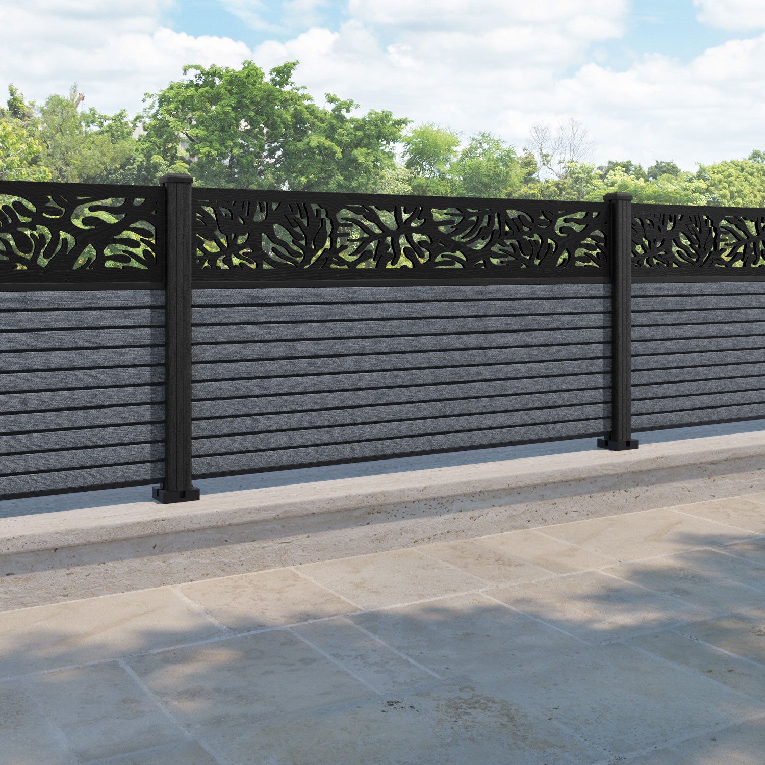 Hudson Botanic Fence Panel - Anthracite - with our composite posts