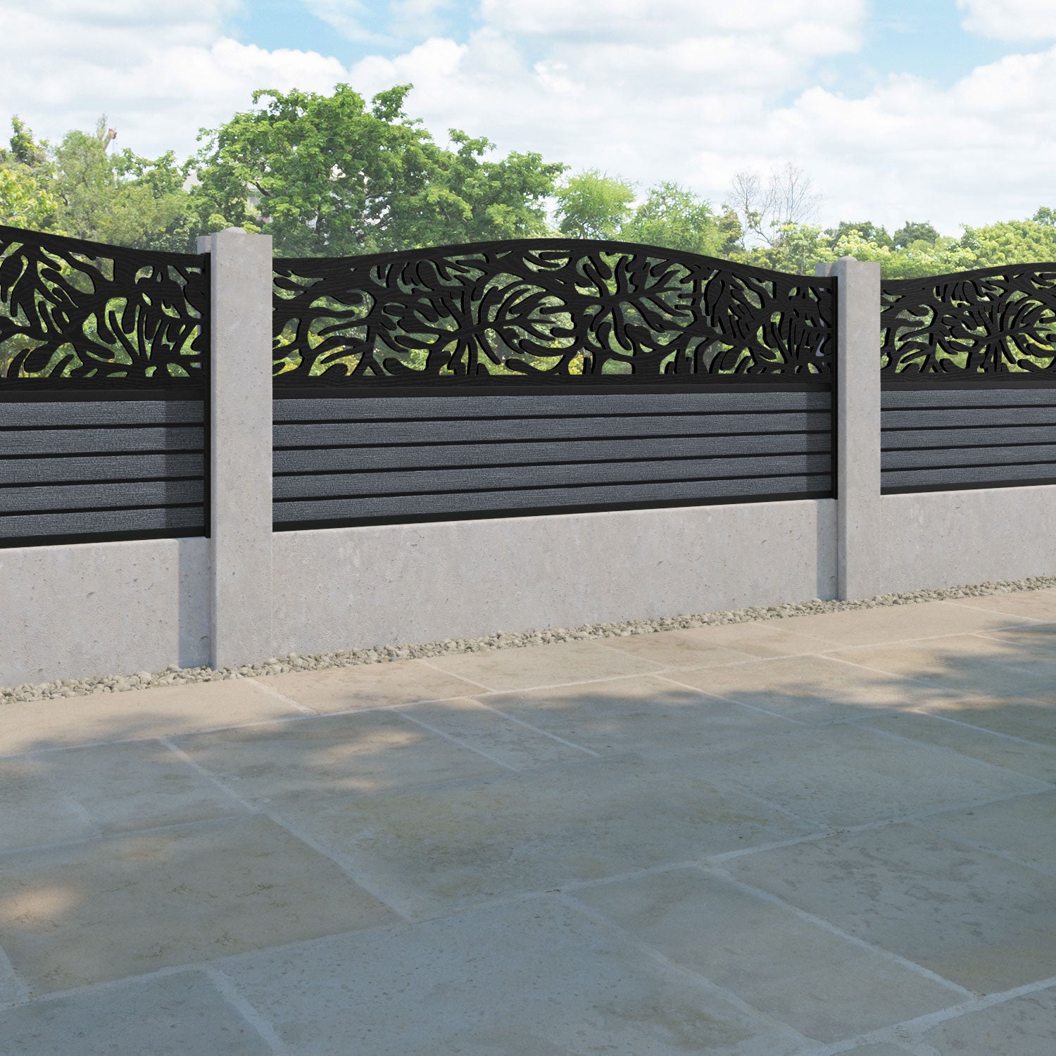 Hudson Botanic Curved Top Fence Panel - Anthracite - for existing concrete posts