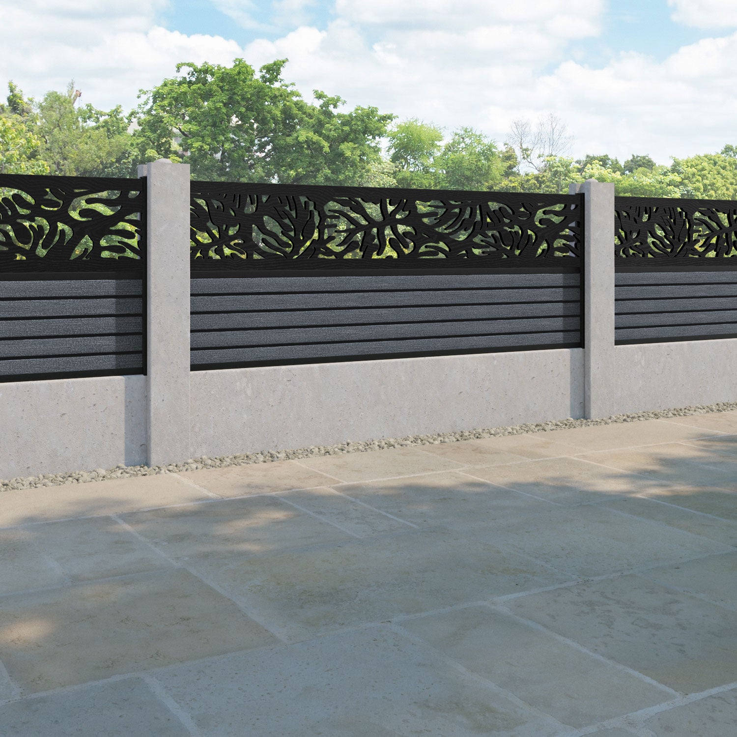 Hudson Botanic Fence Panel - Anthracite - for existing concrete posts