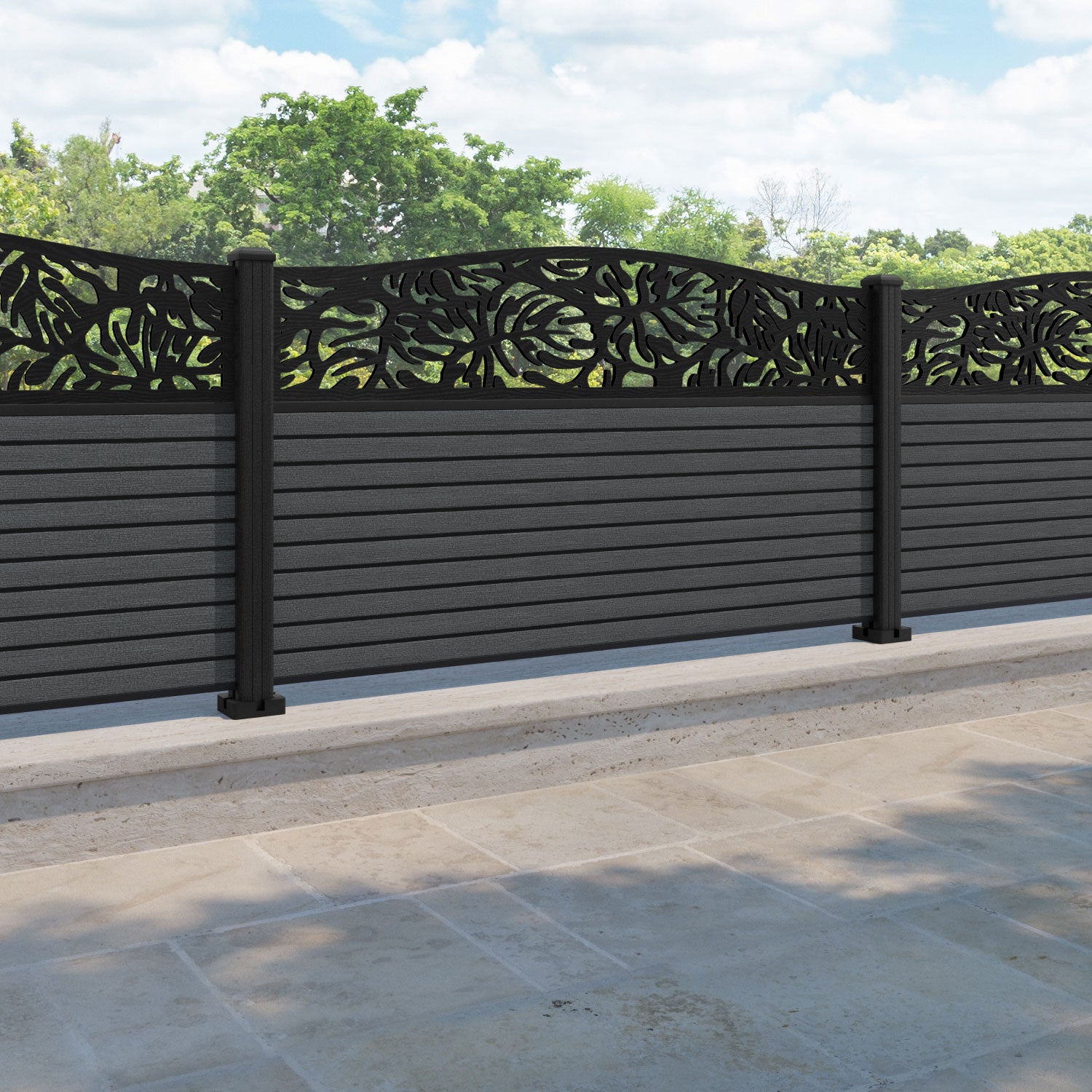 Hudson Botanic Curved Top Fence Panel - Dark Grey - with our composite posts