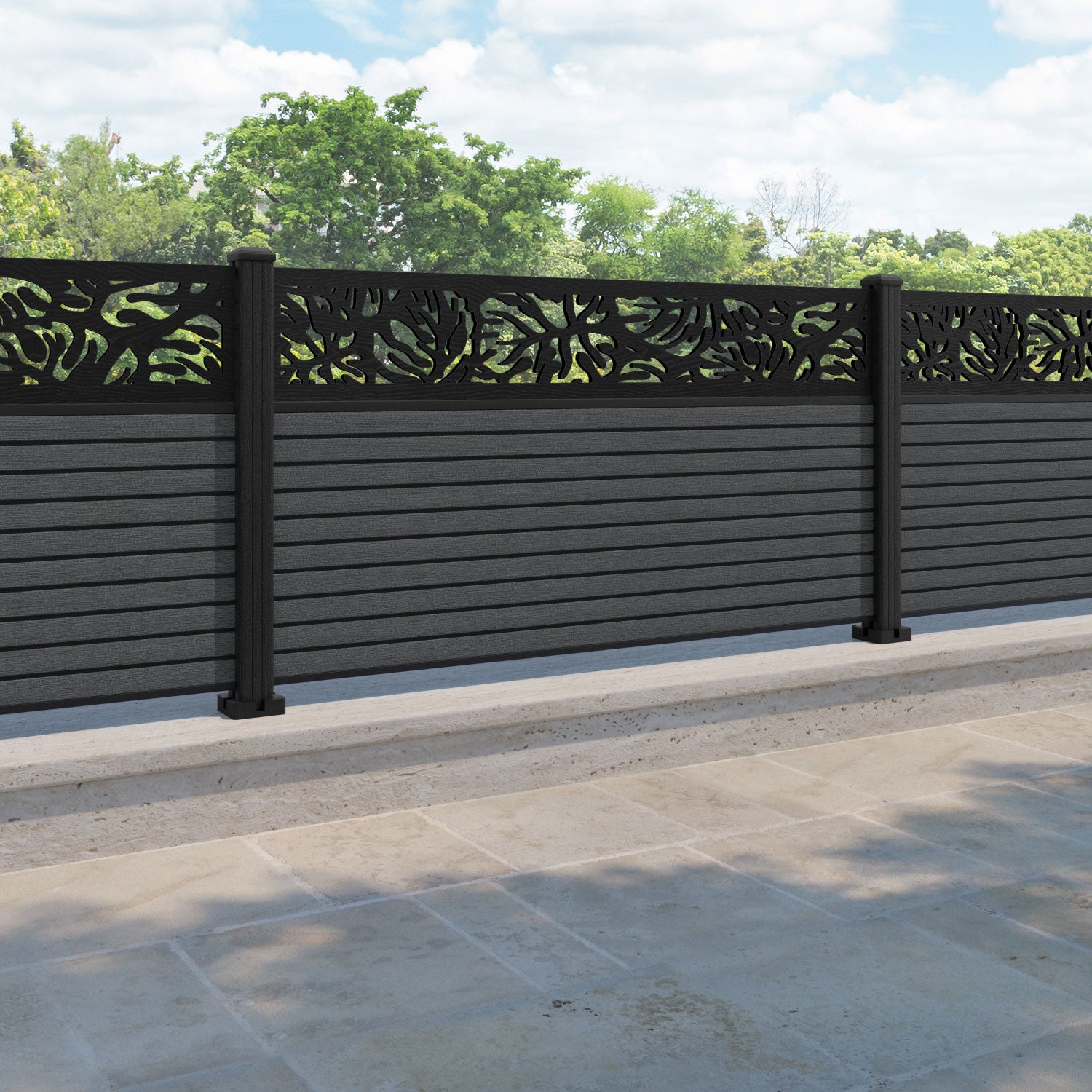 Hudson Botanic Fence Panel - Dark Grey - with our composite posts