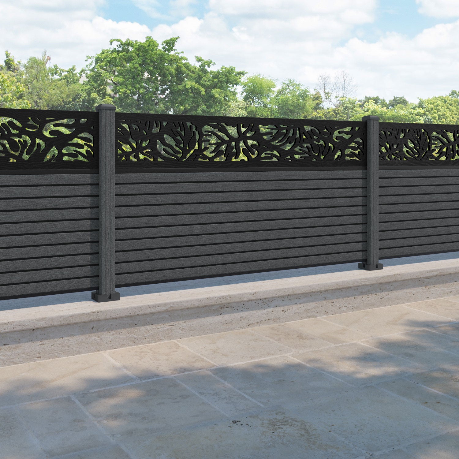 Hudson Botanic Fence Panel - Dark Grey - with our composite posts