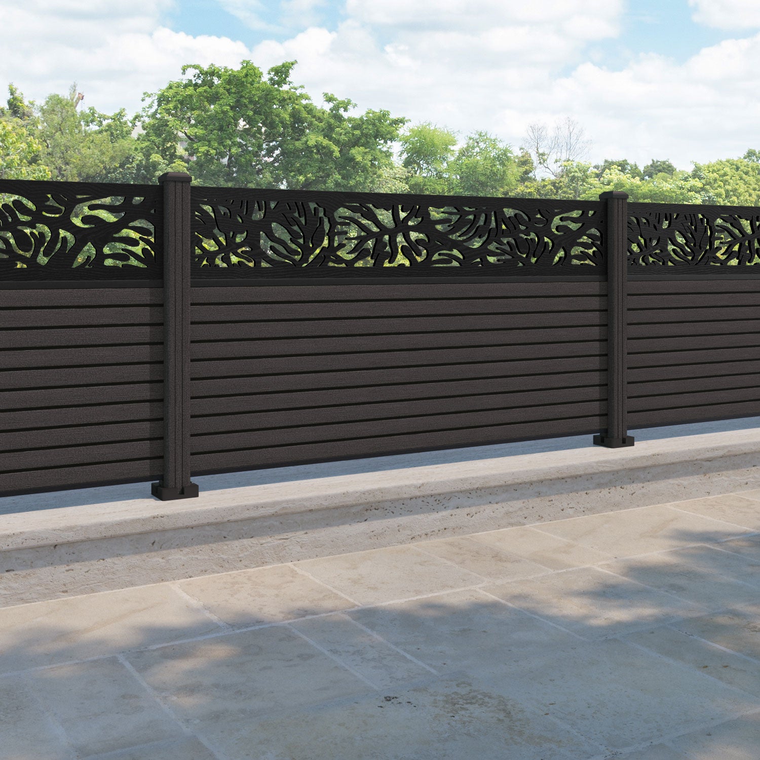 Hudson Botanic Fence Panel - Dark Oak - with our composite posts
