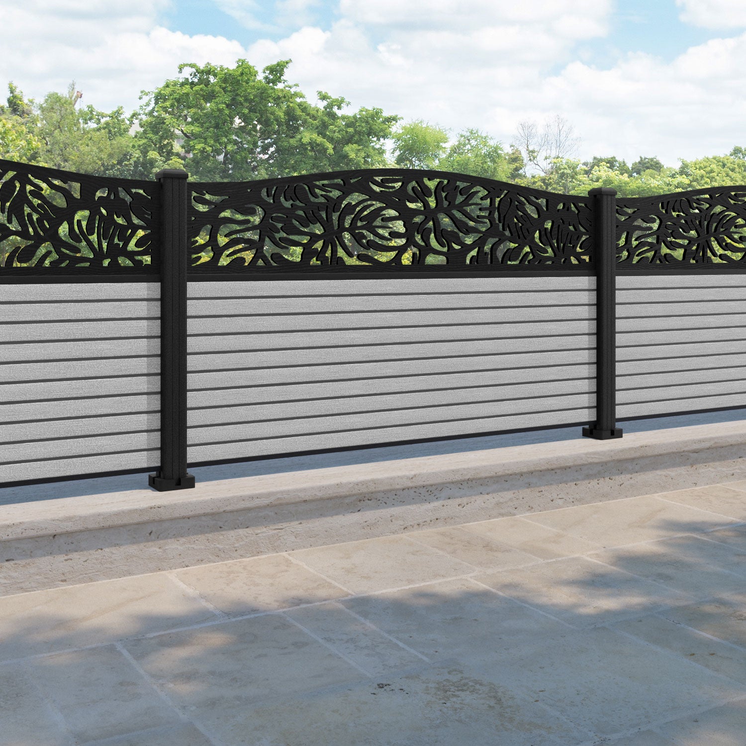 Hudson Botanic Curved Top Fence Panel - Light Grey - with our composite posts