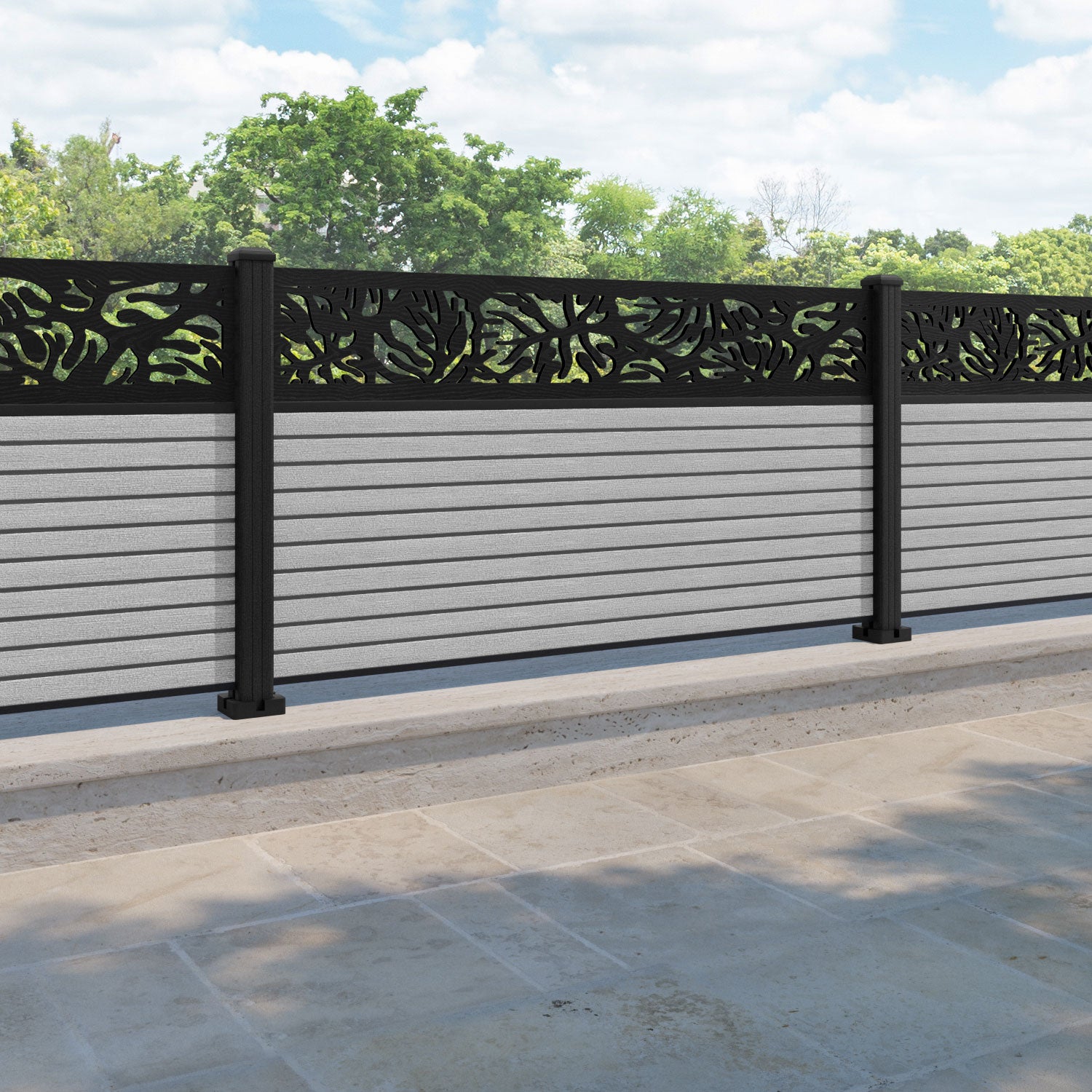 Hudson Botanic Fence Panel - Light Grey - with our composite posts