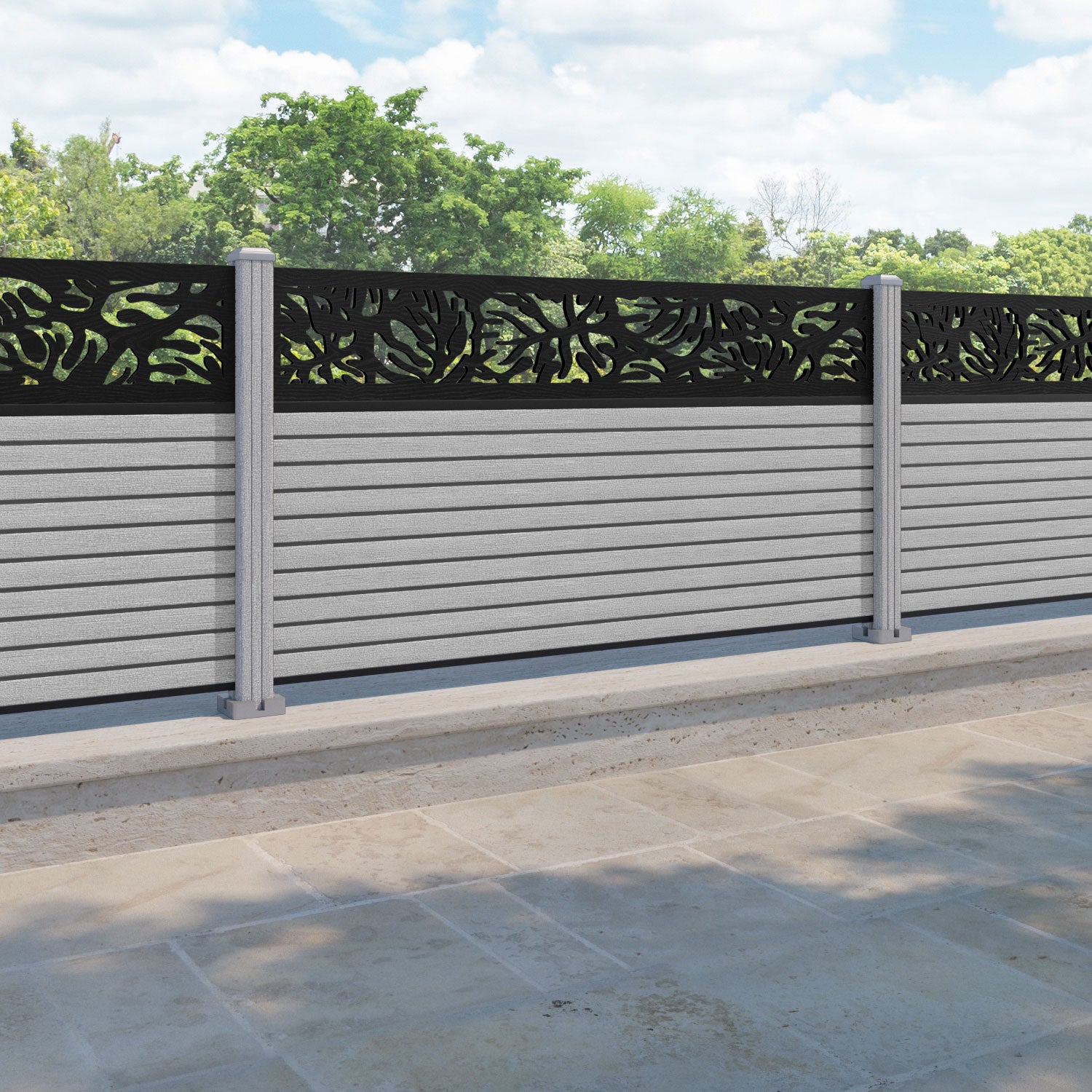 Hudson Botanic Fence Panel - Light Grey - with our composite posts