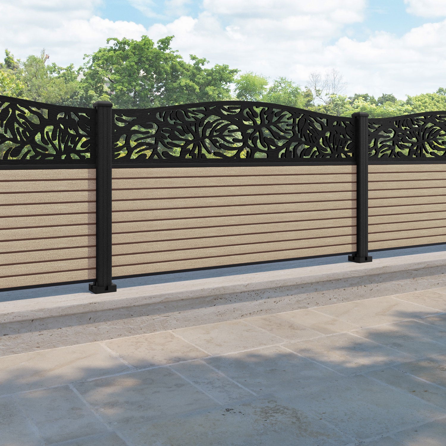 Hudson Botanic Curved Top Fence Panel - Light Oak - with our composite posts