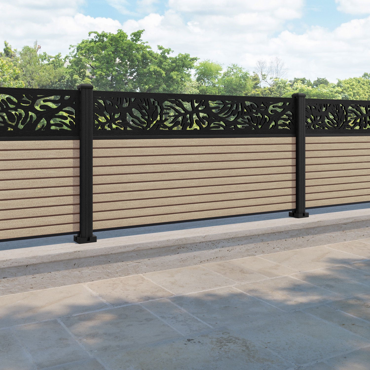 Hudson Botanic Fence Panel - Light Oak - with our composite posts