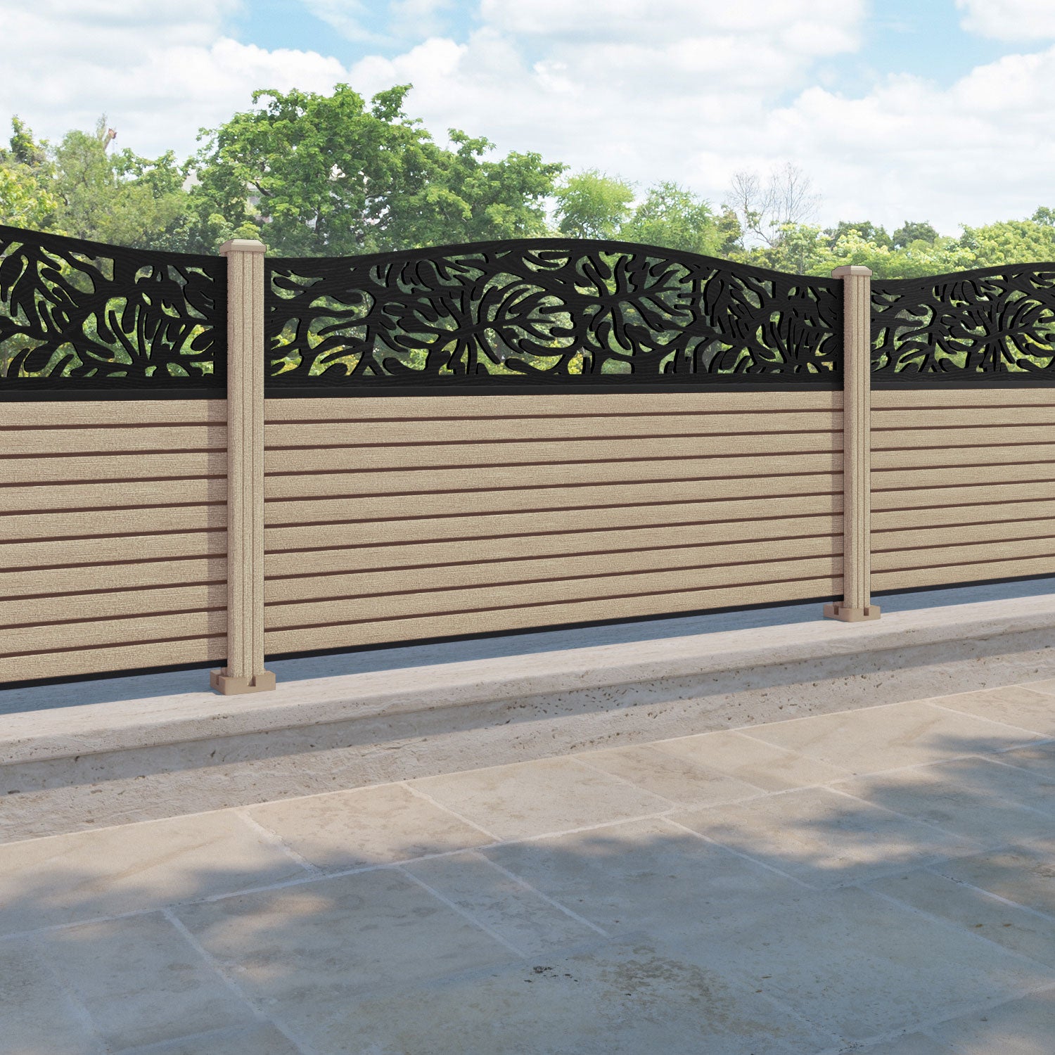 Hudson Botanic Curved Top Fence Panel - Light Oak - with our composite posts