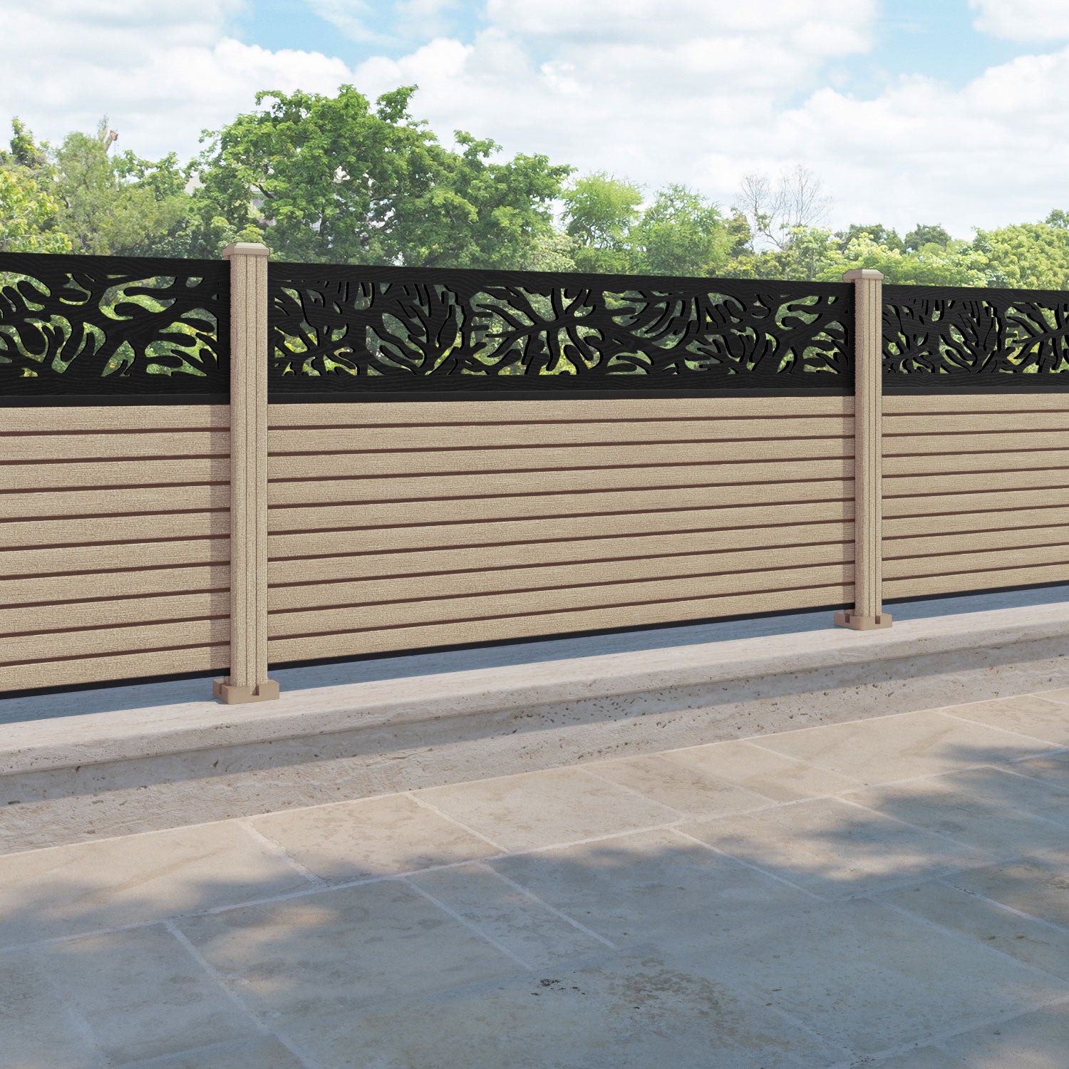 Hudson Botanic Fence Panel - Light Oak - with our composite posts