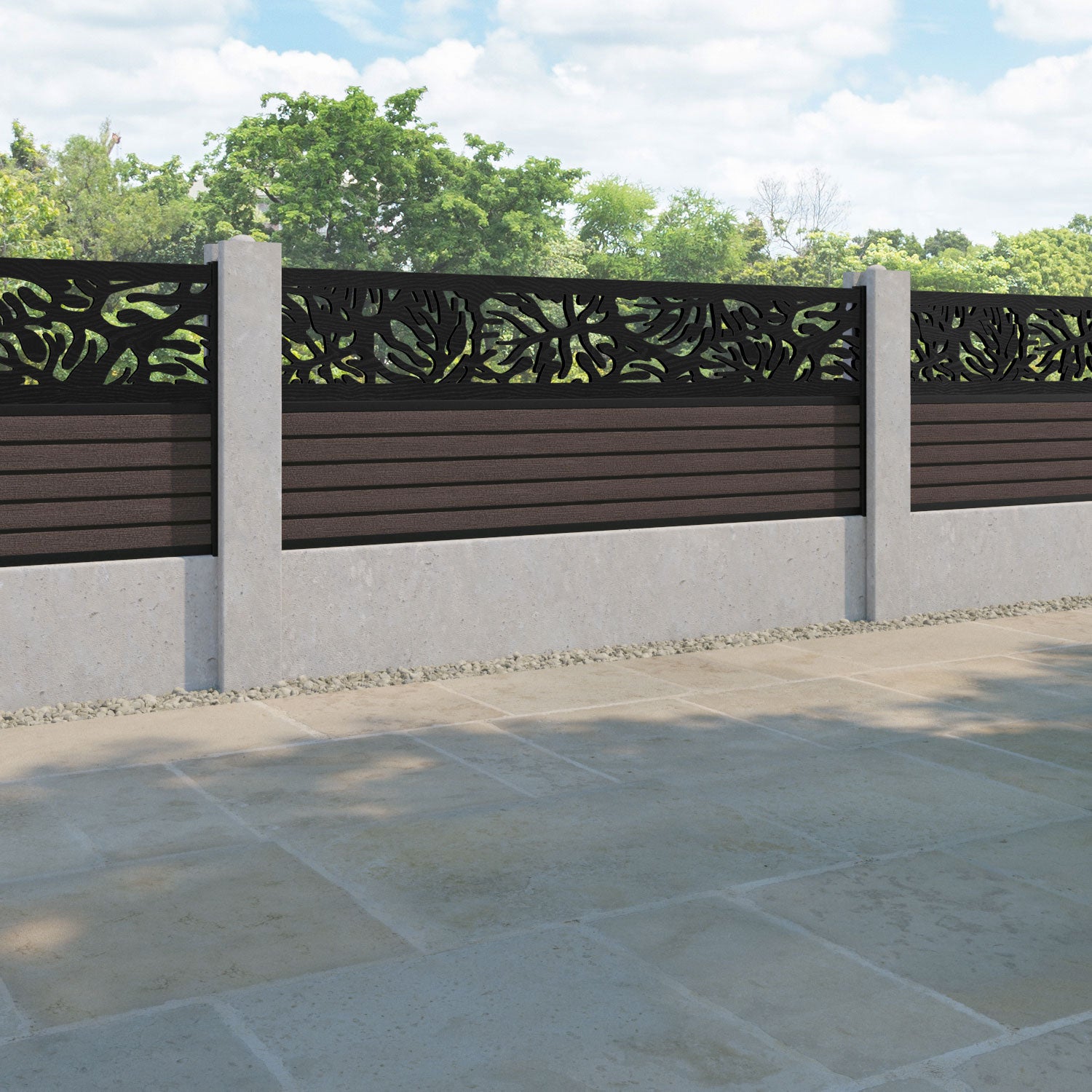 Hudson Botanic Fence Panel - Mid Brown - for existing concrete posts