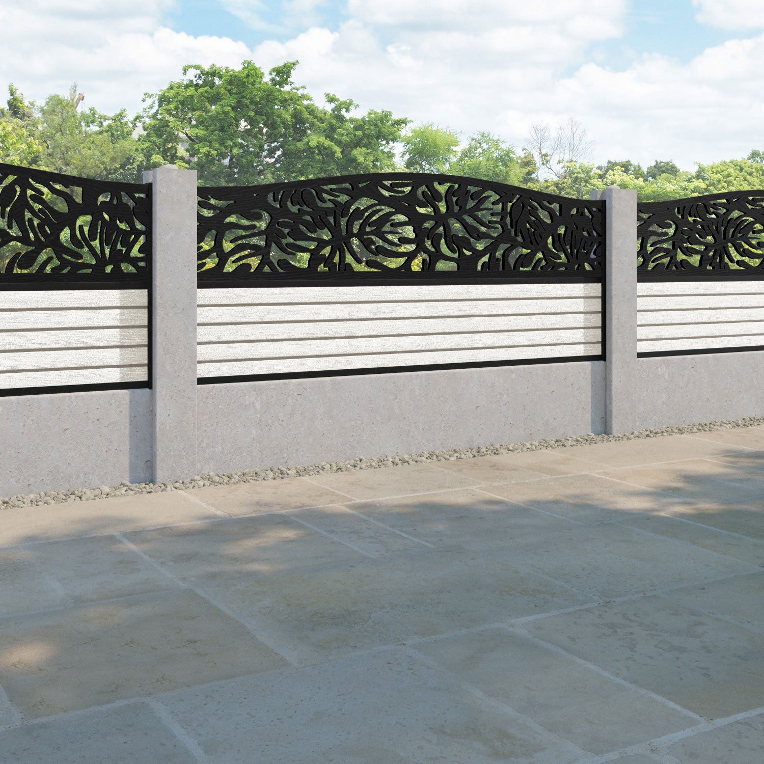 Hudson Botanic Curved Top Fence Panel - Light Stone - for existing concrete posts