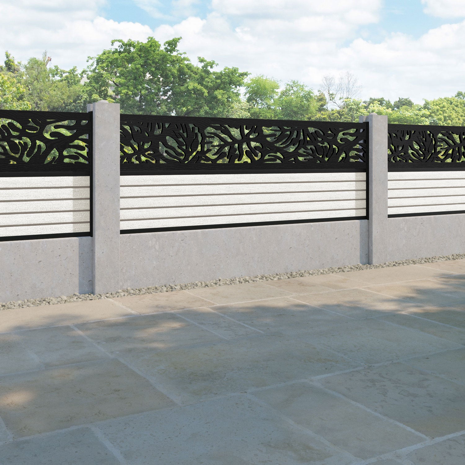 Hudson Botanic Fence Panel - Light Stone - for existing concrete posts