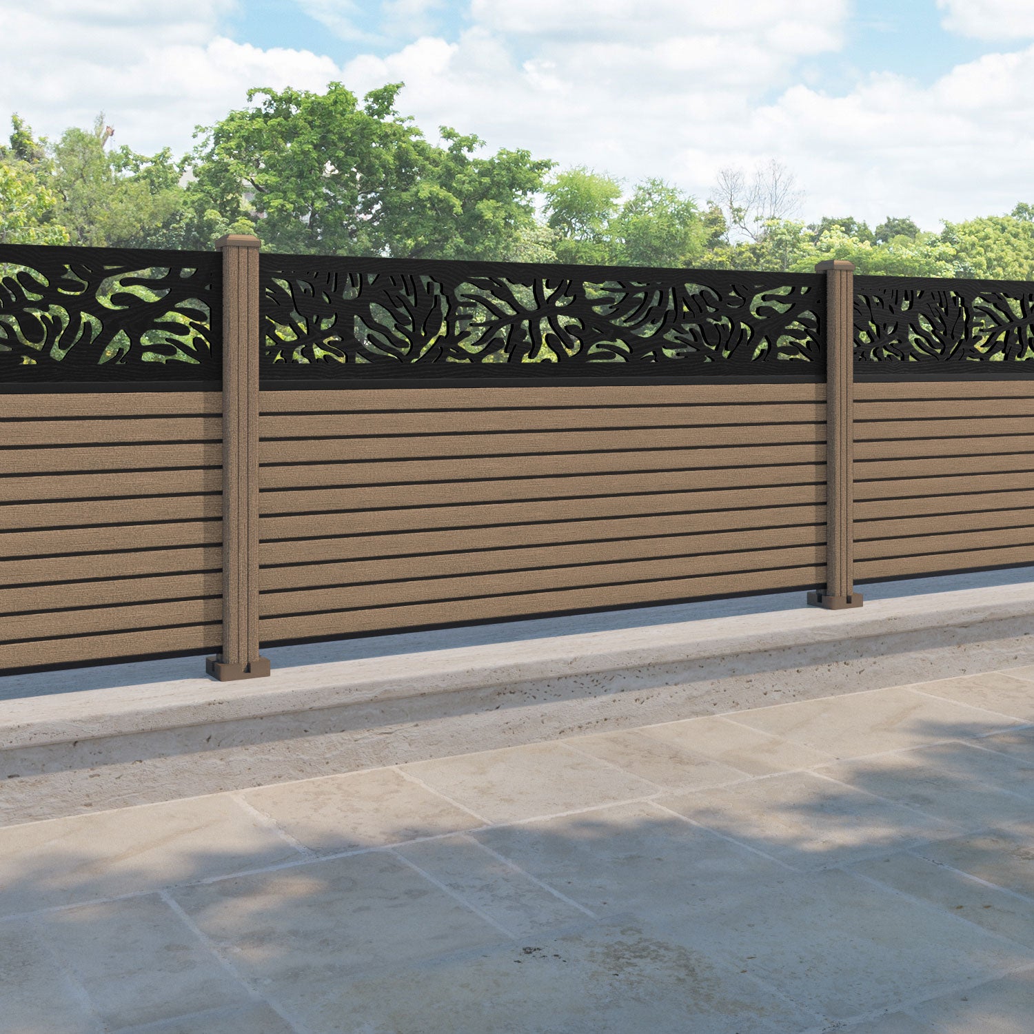 Hudson Botanic Fence Panel - Teak - with our composite posts