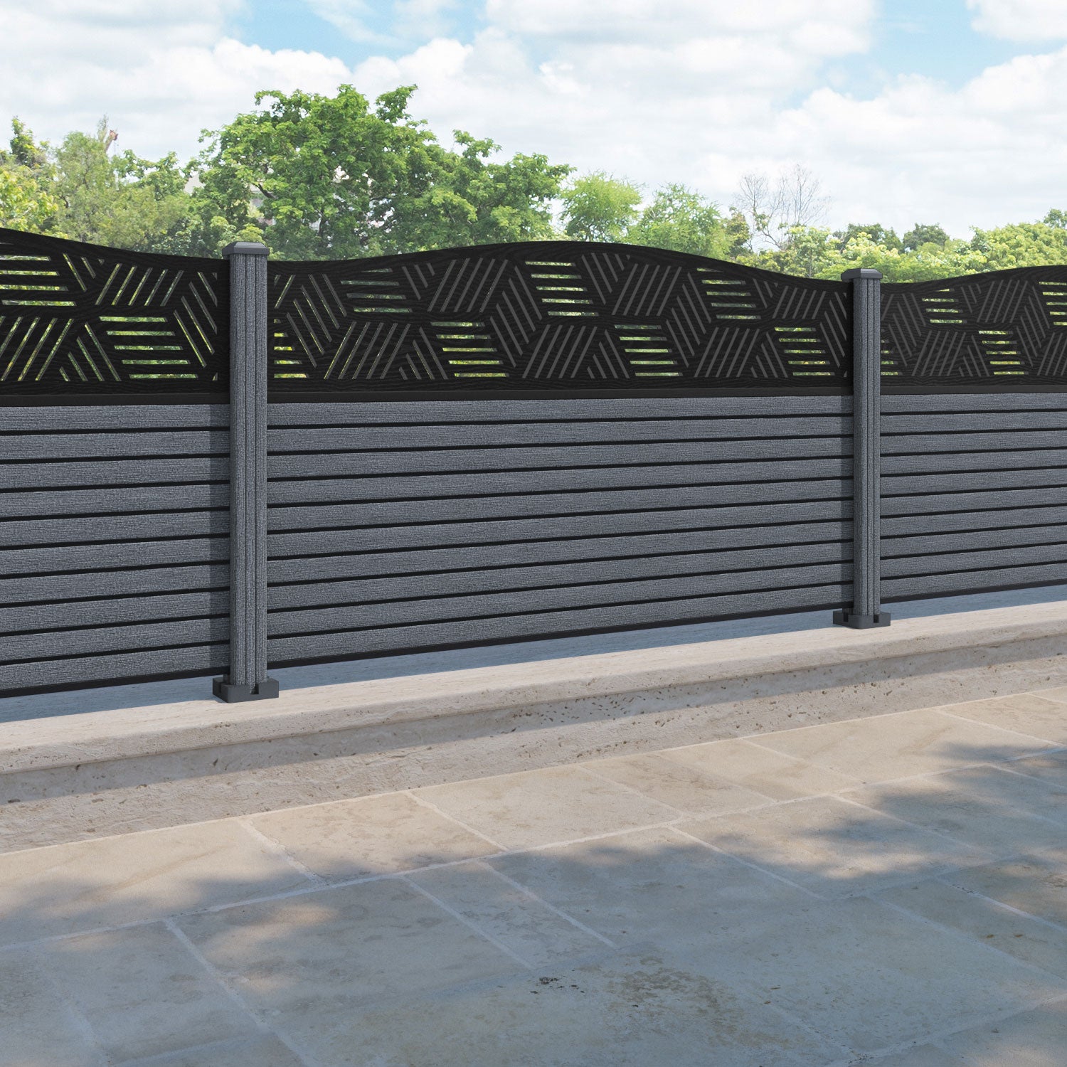 Hudson Cubed Curved Top Fence Panel - Anthracite - with our composite posts