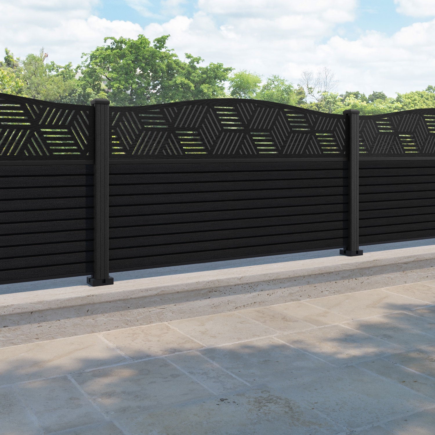 Hudson Cubed Curved Top Fence Panel - Black - with our composite posts