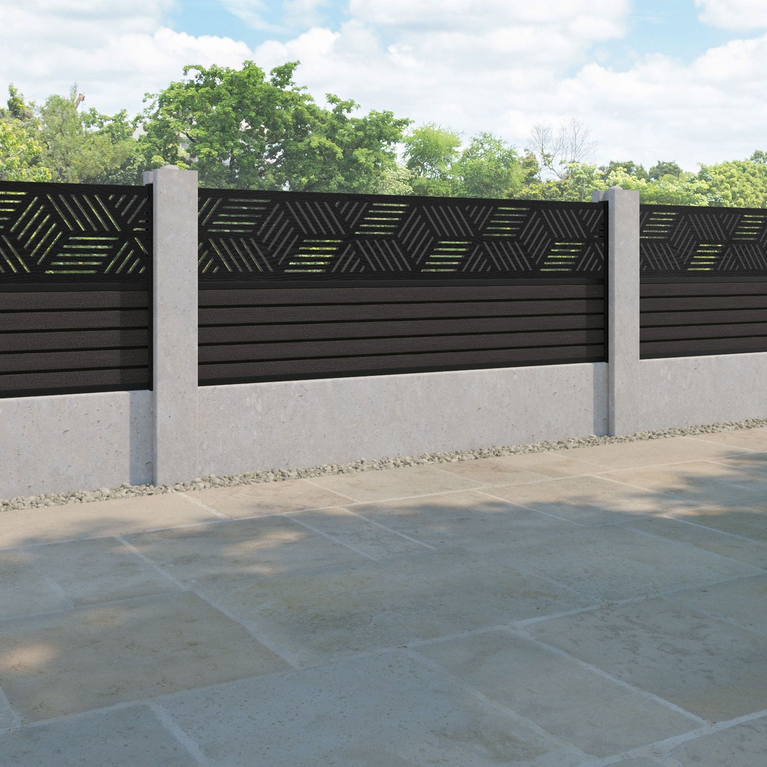 Hudson Cubed Fence Panel - Dark Oak - for existing concrete posts