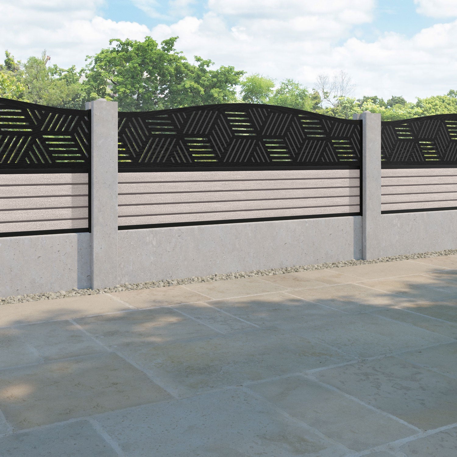 Hudson Cubed Curved Top Fence Panel - Mid Stone - for existing concrete posts