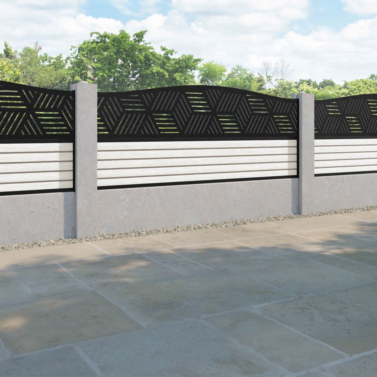 Hudson Cubed Curved Top Fence Panel - Light Stone - for existing concrete posts