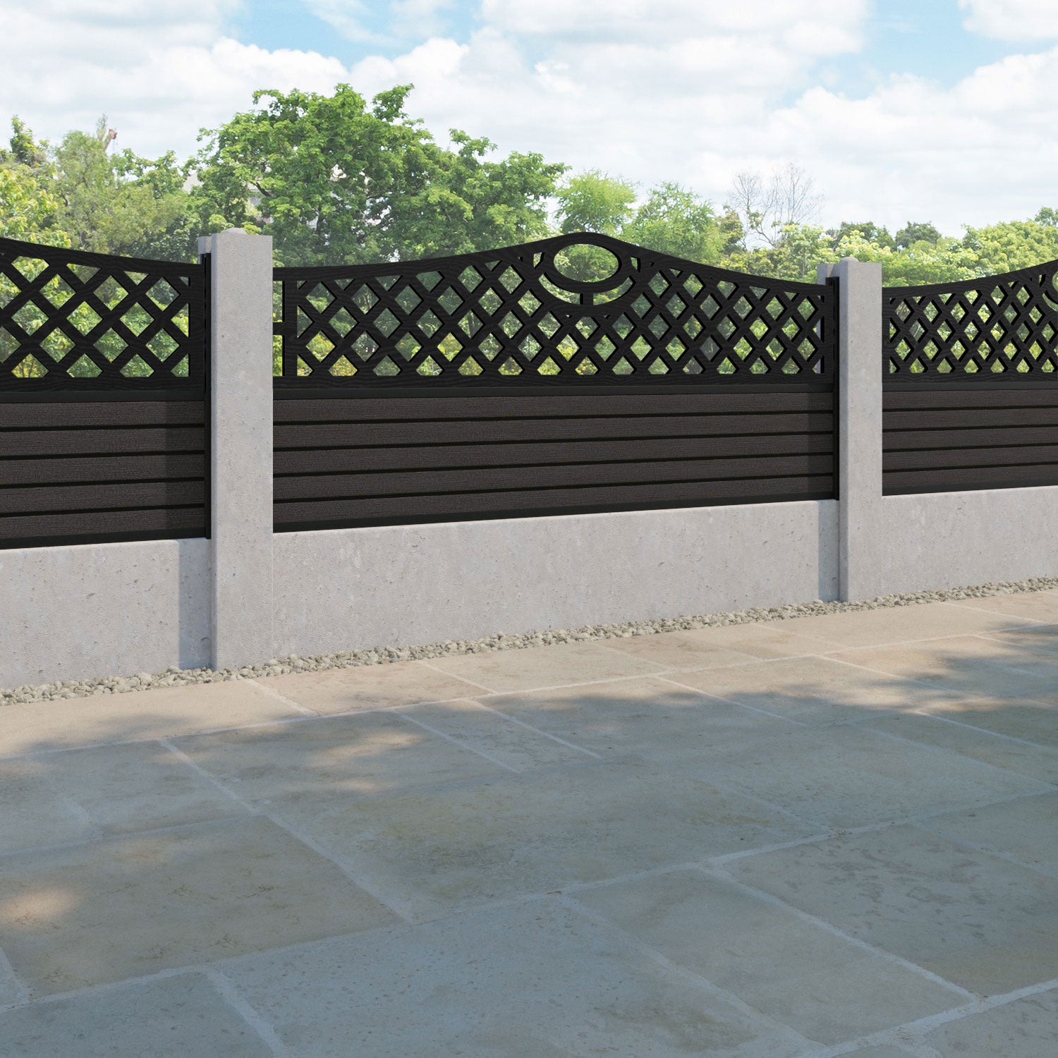 Hudson Oxford Curved Top Fence Panel - Dark Oak - for existing concrete posts