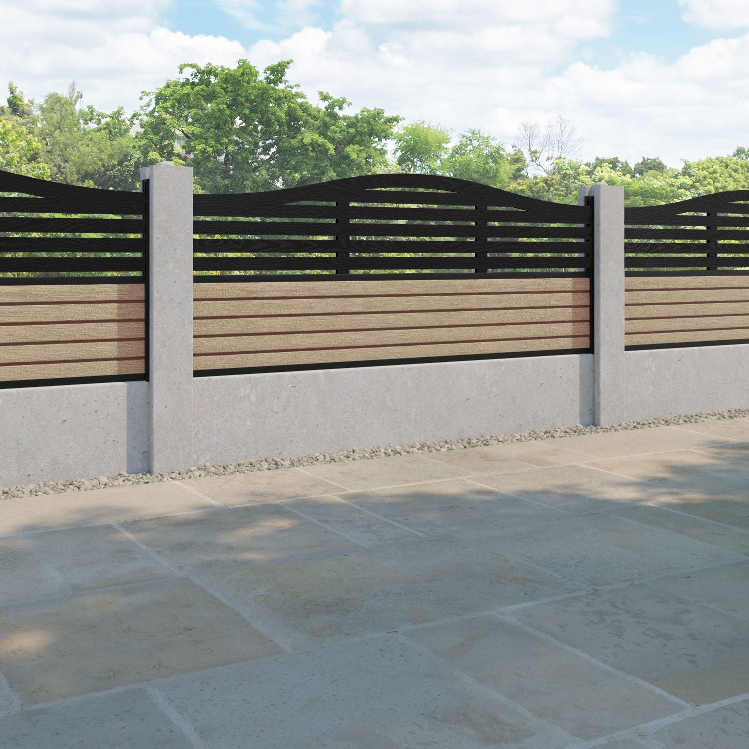 Hudson Aspen Curved Top Fence Panel - Light Oak - for existing concrete posts