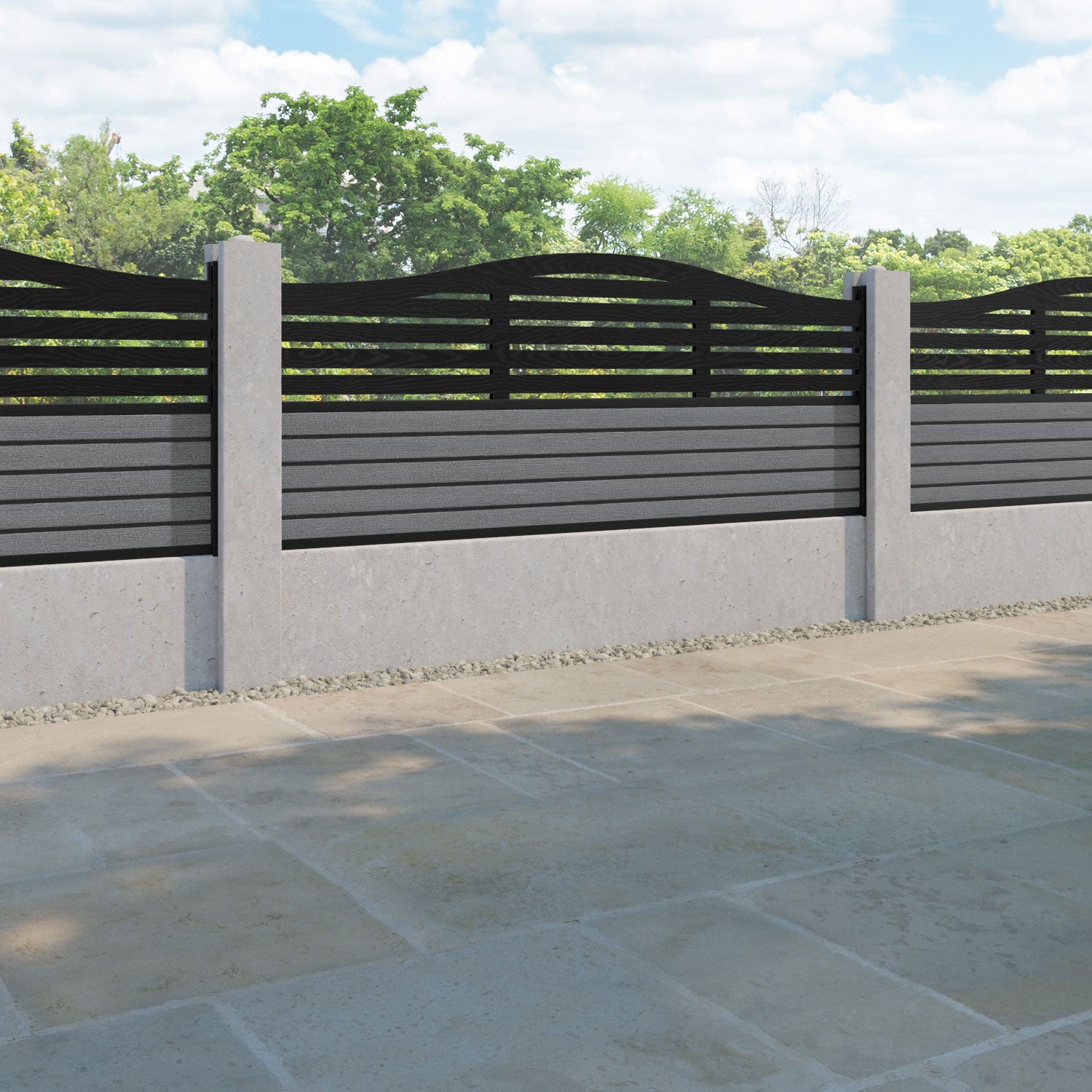 Hudson Aspen Curved Top Fence Panel - Mid Grey - for existing concrete posts