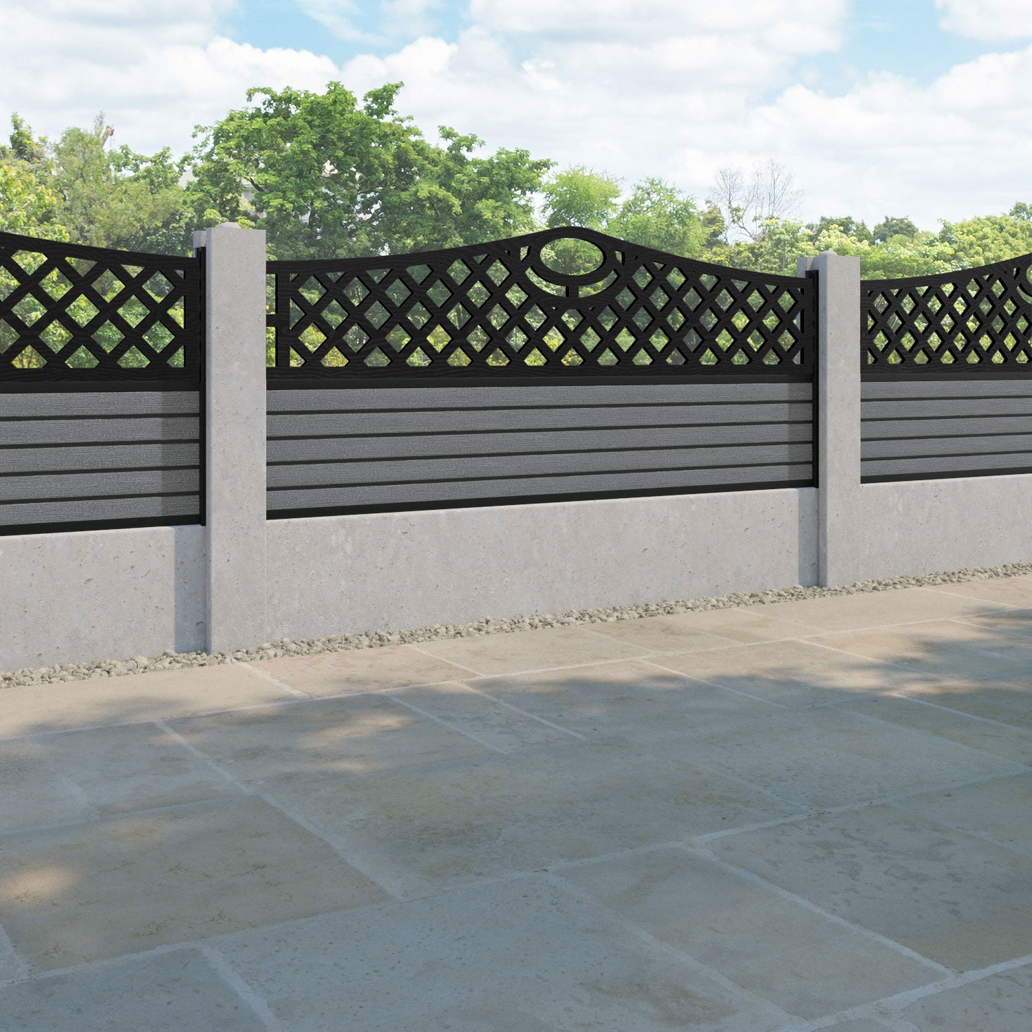 Hudson Oxford Curved Top Fence Panel - Mid Grey - for existing concrete posts