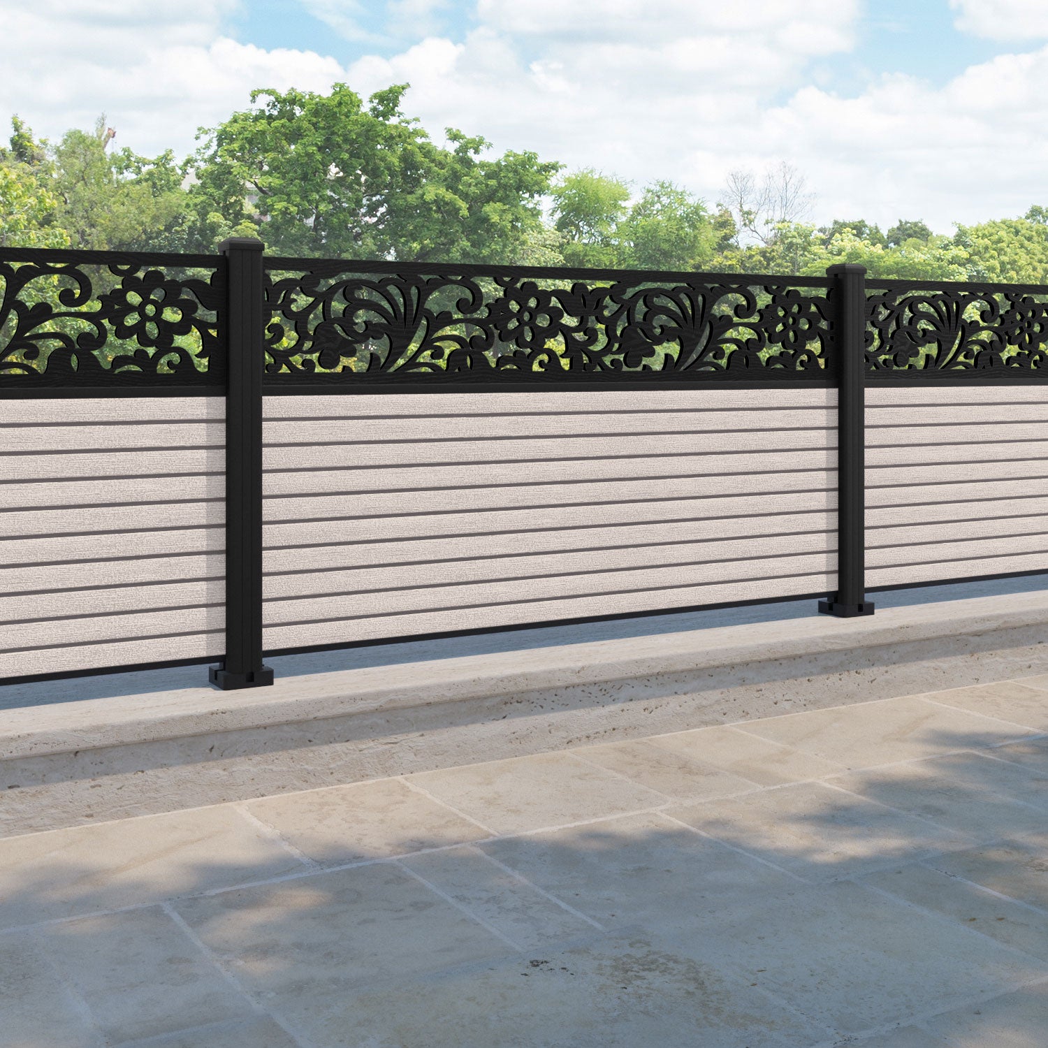 Hudson Eden Fence Panel - Mid Stone - with our aluminium posts
