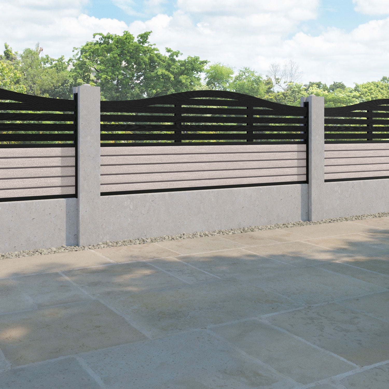 Hudson Aspen Curved Top Fence Panel - Mid Stone - for existing concrete posts