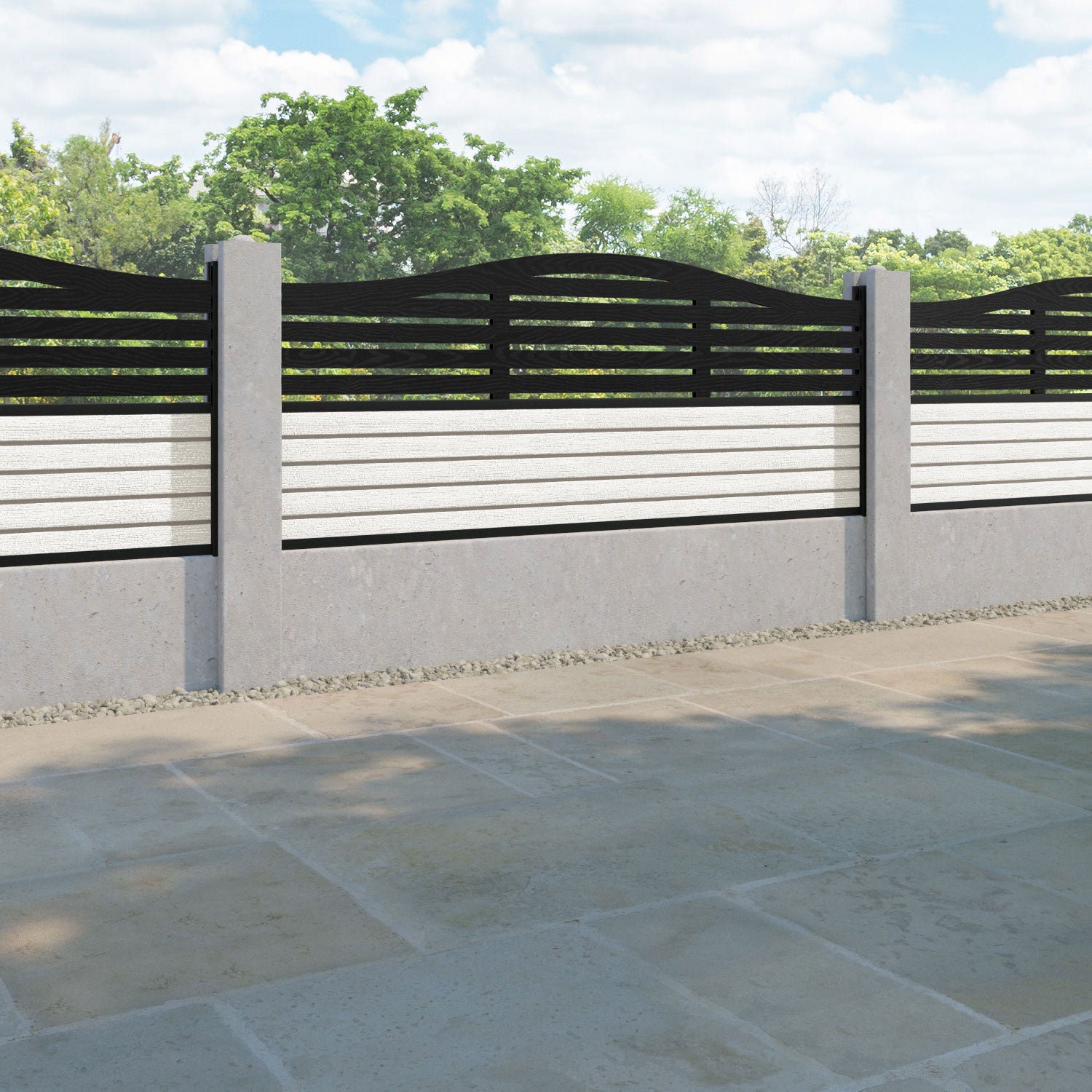 Hudson Aspen Curved Top Fence Panel - Light Stone - for existing concrete posts