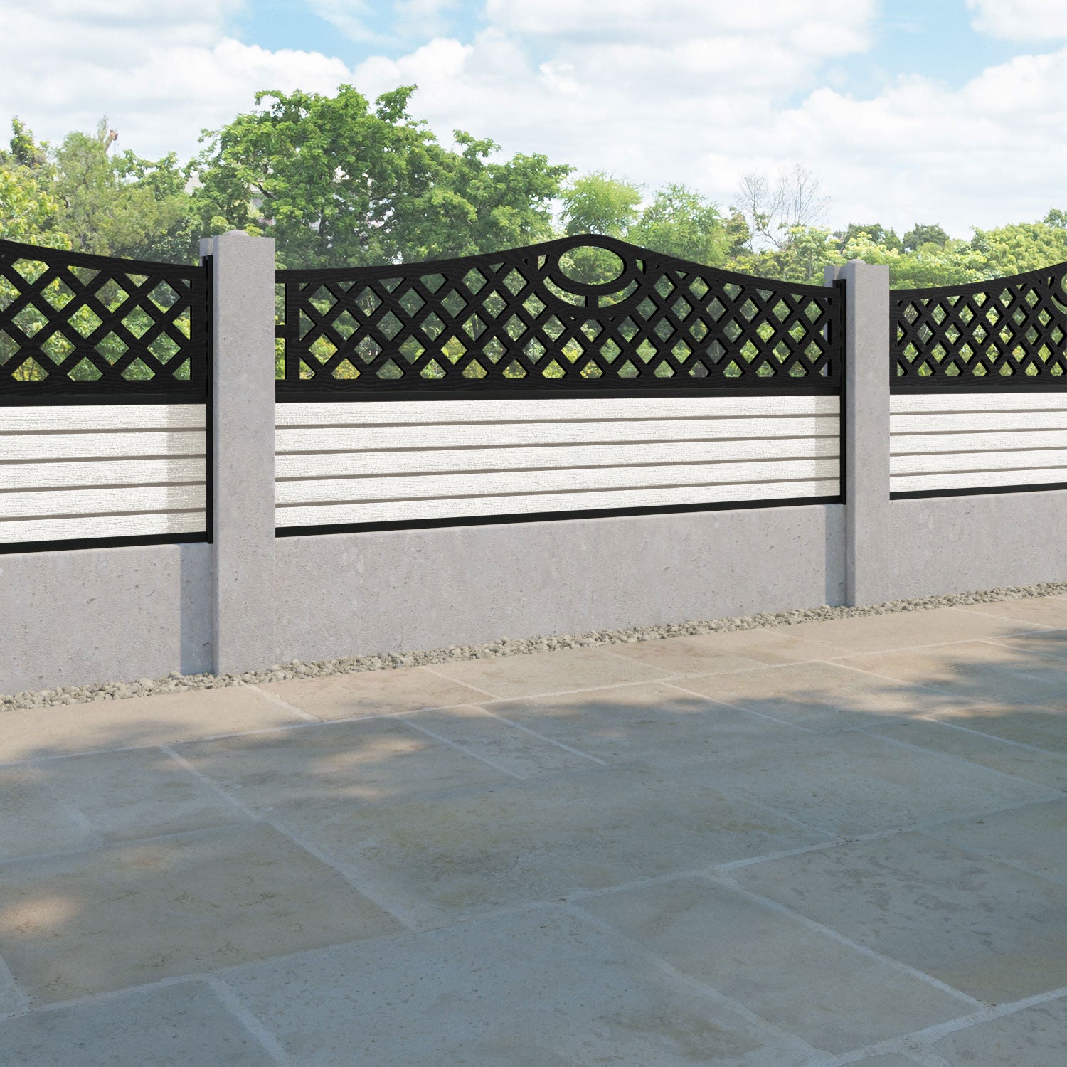 Hudson Oxford Curved Top Fence Panel - Light Stone - for existing concrete posts