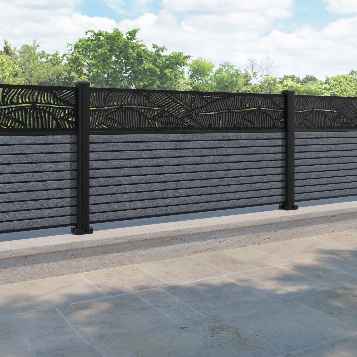 Hudson Feather Fence Panel - Anthracite - with our aluminium posts